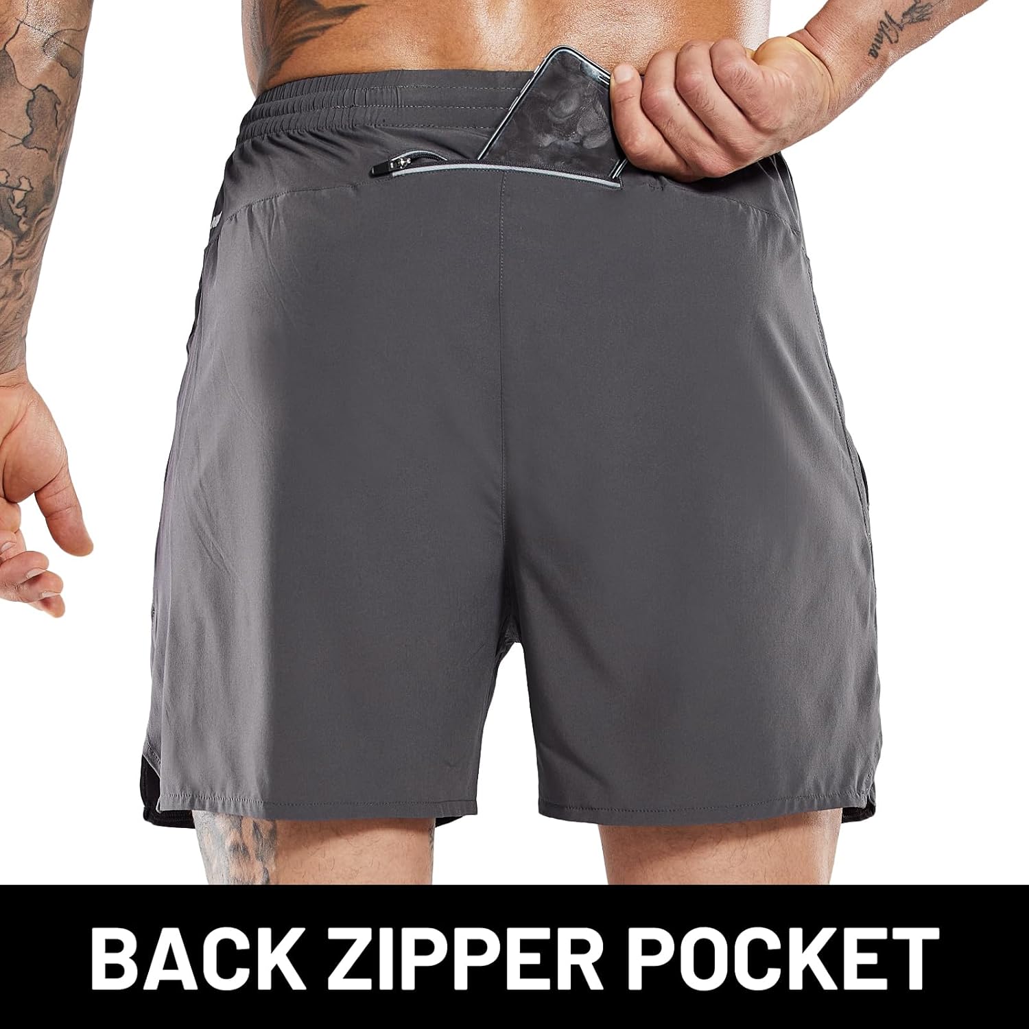 MIER Men's Running Shorts 7" Quick Dry Gym Athletic Workout Shorts with Zipper Pockets - Image 3