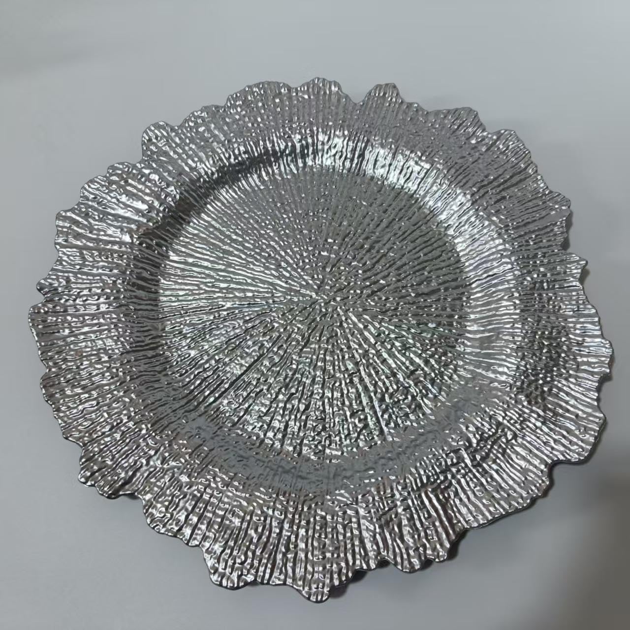 50 Pcs Elegant Plastic Beaded Charger Plates - Round Gold Wedding Party Dinner Decorative Plate Set, Durable for Halloween Christmas Birthday Decor Gold