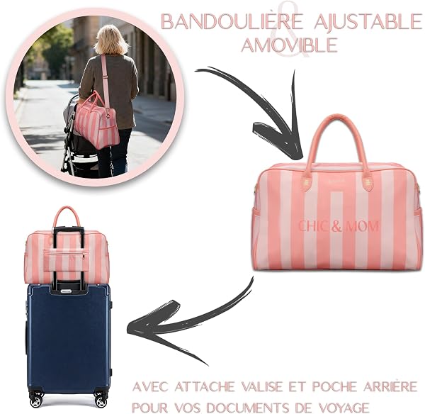 Sac a Langer Bébé Grande Capacité, Sac Maternité avec Compartiments, Porte-Biberon Isotherme Amovible, Bandoulière, Tissu Déperlant, Passage Pour Valise, Pratique Pour Maman, Idée Cadeau De Naissance | Compartimenté - 4