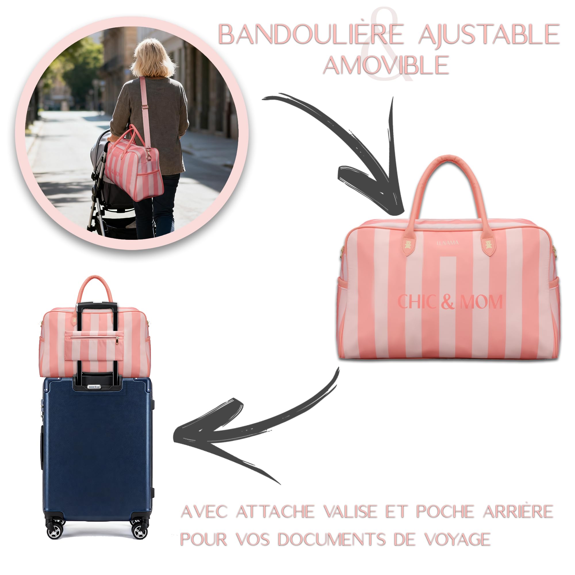 Borsa fasciatoio per neonati di grande capacità - Valigia premaman e Mommy Bag - Borsa da viaggio termica per passeggino con scomparti regolabili