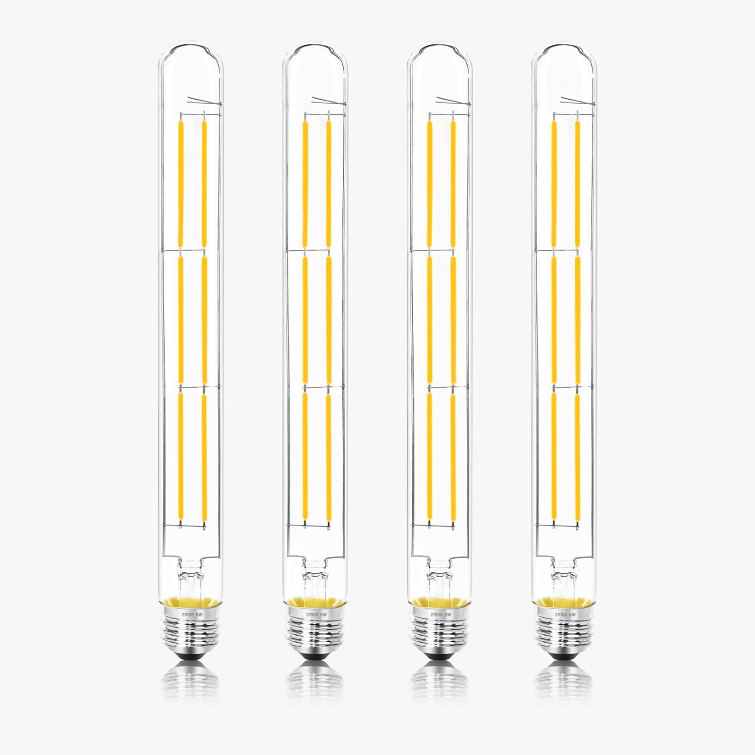 11.8IN 1000LM 2700K Soft White Light Bulbs E26 Base, T10 T9 Edison Bulbs Dimmable 8W, AC 120V 100 Watt Equal Filament Bulb, Vintage Clear Glass Long Tubular LED Bulb, UL Certified - 4Pack