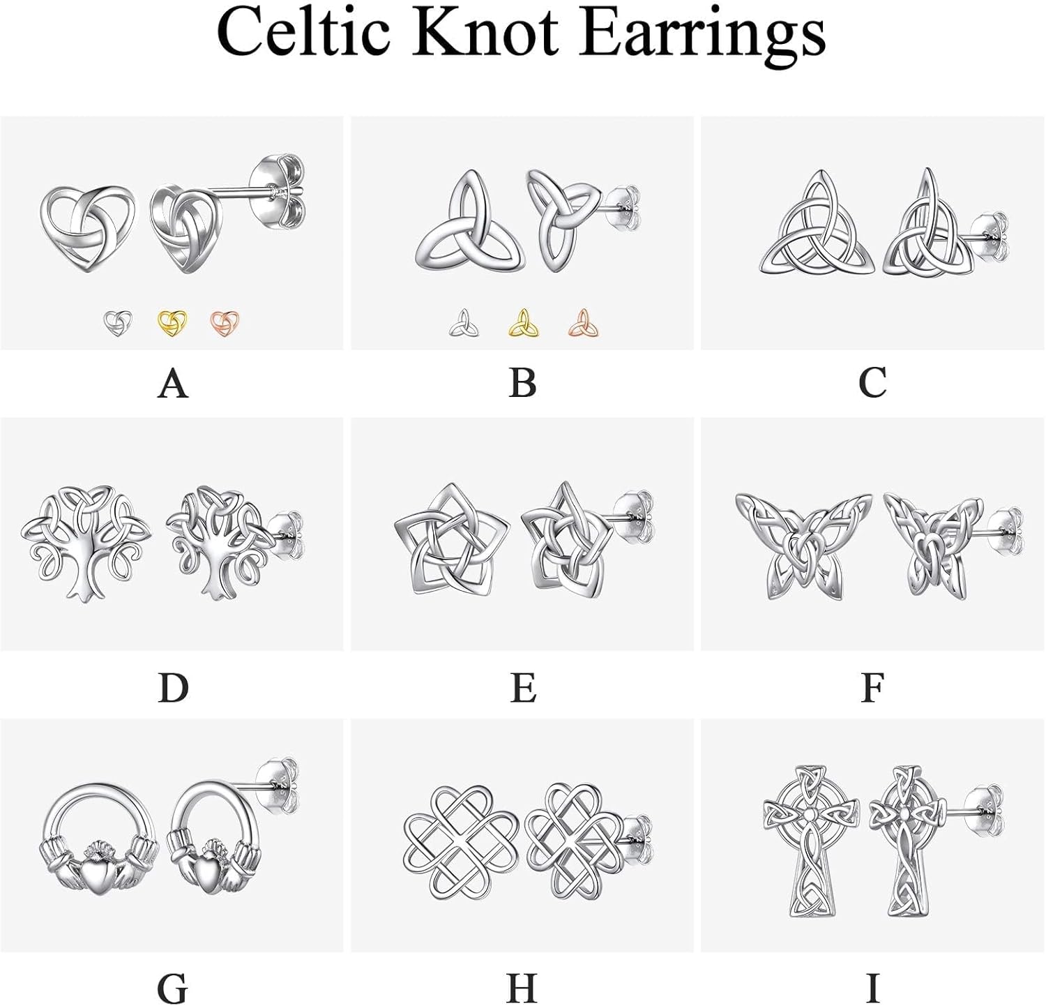 ChicSilver Celtic Earrings for Women Hypoallergenic Sterling Silver Stud Earrings, Heart/Triangle/Cross/Butterfly Knot Earrings for Women Irish Jewelry with Gift Box - Image 9
