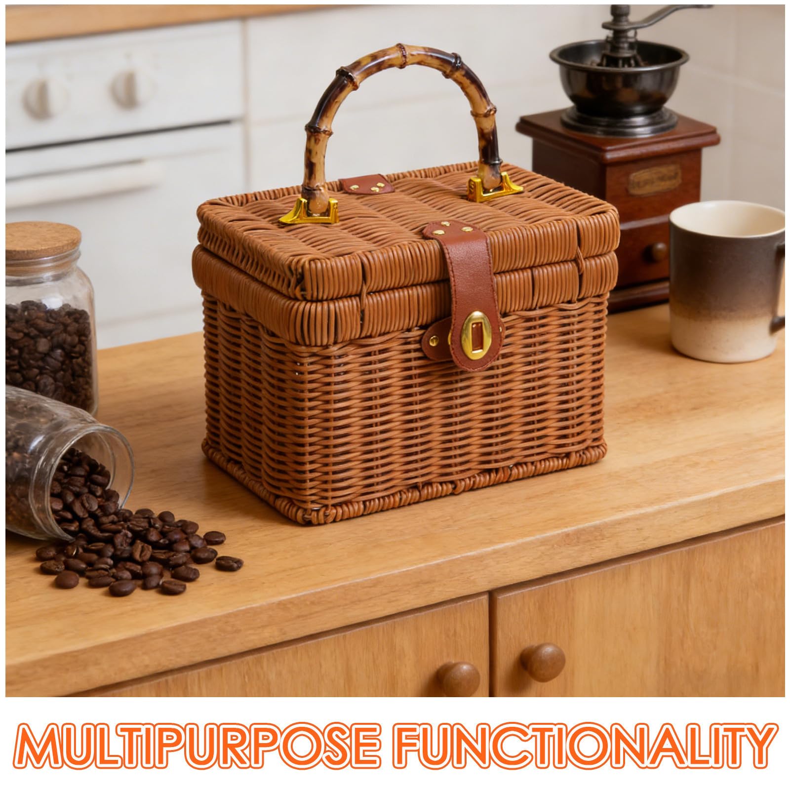 MAGICLULU Cesta de Picnic de Imitación Ratán Tejida a Mano con Tapa, Ligera y Funcional para Almacenamiento Seguro en Regalos y Flores de Boda