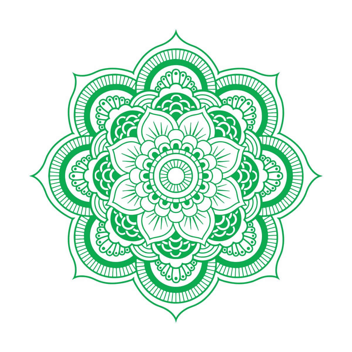 Mural and Wall Vinyl Decal Lotus Flower Mandala Décor Pattern 36x36cm Easy Installation Small Green