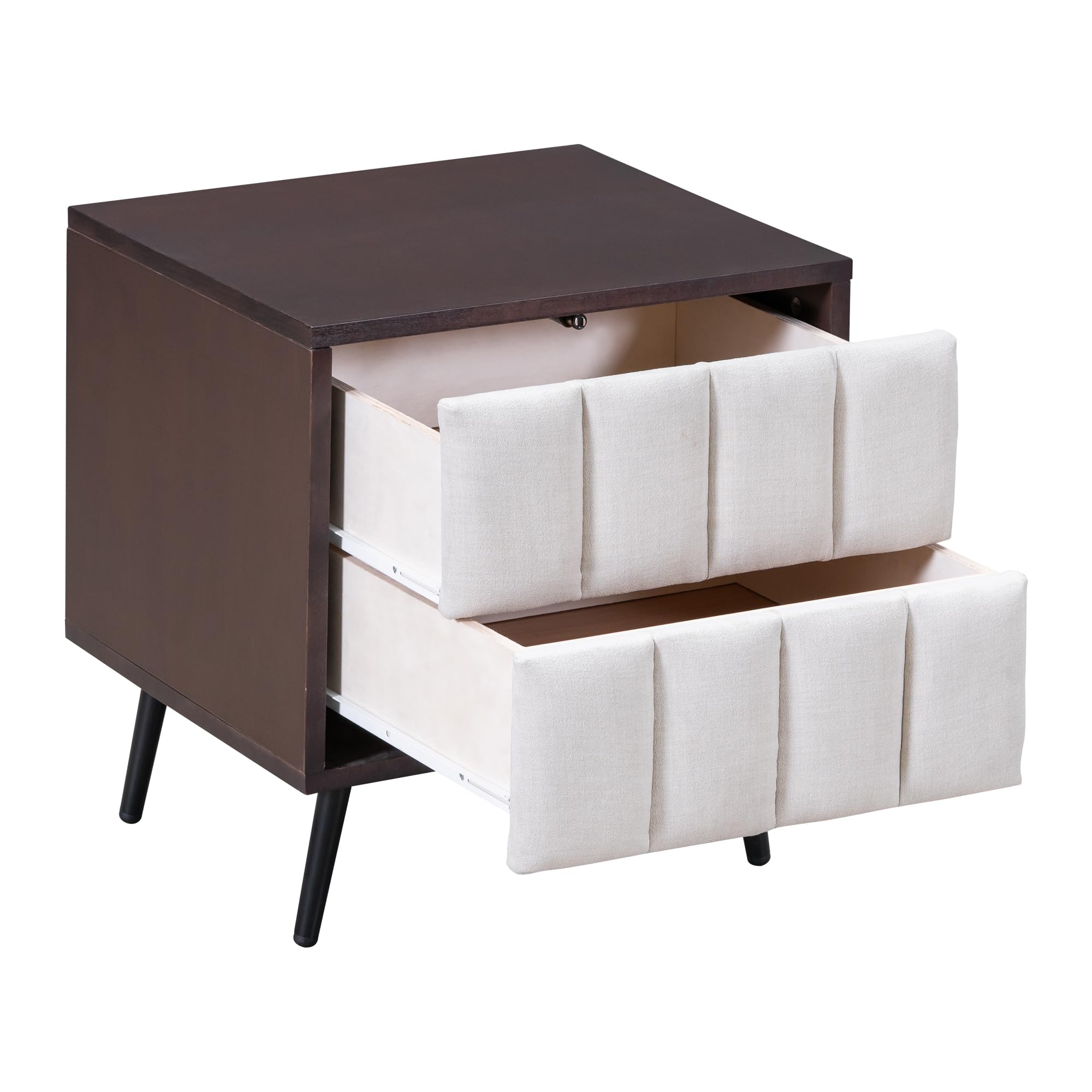 ZNTS 2-Drawer Nightstand for Bedroom, Mordern Wood+Linen Bedside Table with Classic Design,Walnut+Beige WF308967AAA