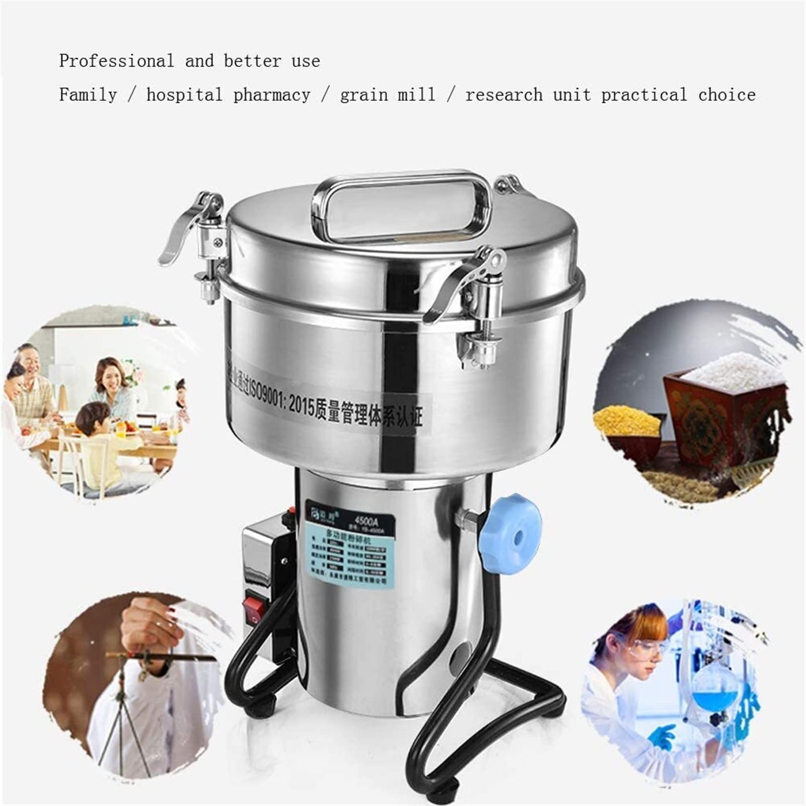 4500G Mulino Elettrico per Cereali Macina per Erbe e spezie Macina per Farina in Acciaio Inossidabile ad Alta velocità Tipo oscillante per la Lavorazione di Famiglia e medicinali e macina per Lab