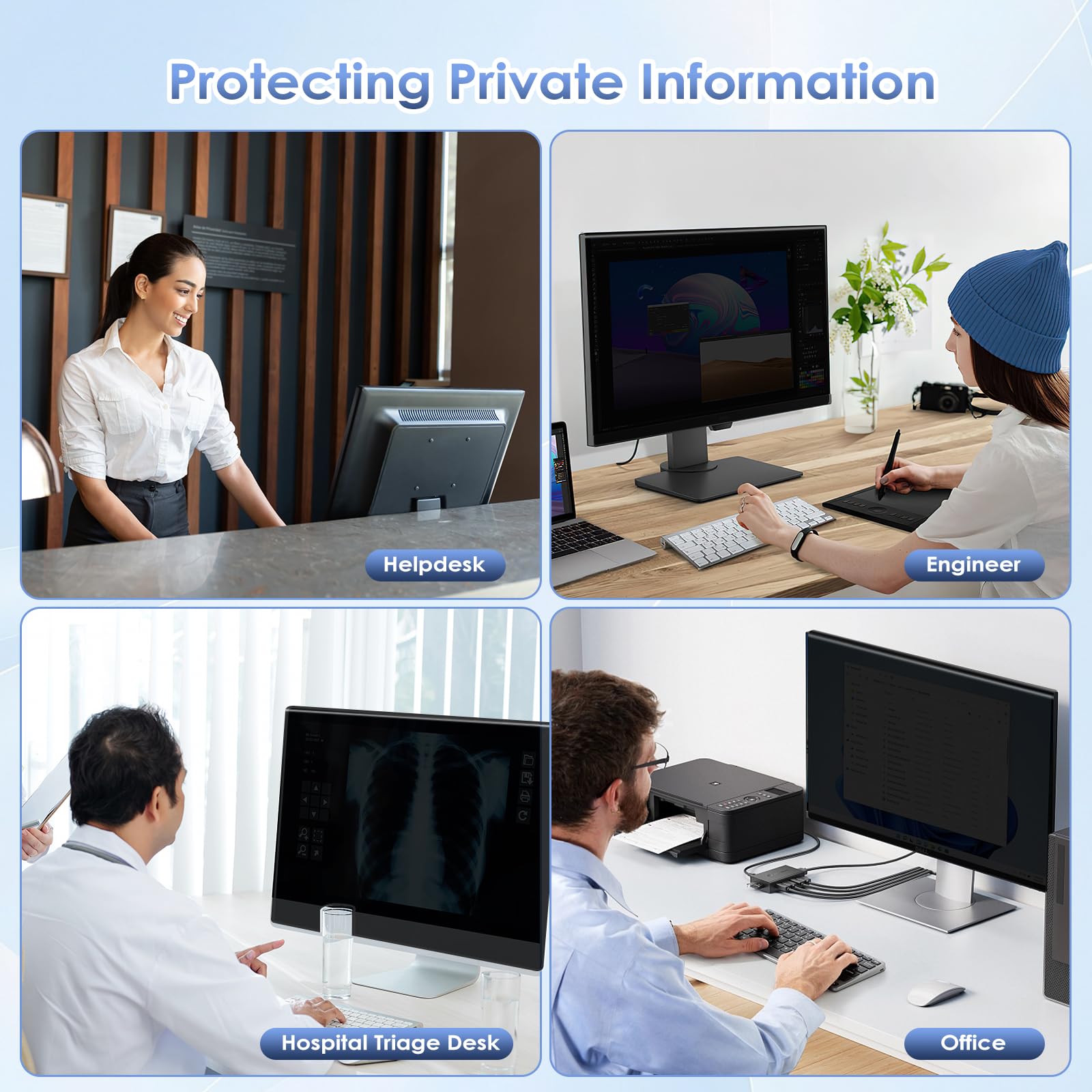 Qoosea Écran Confidentialité 24 Pouces Anti-espion: Filtre Suspendu Anti-reflets & Protection Lumière Bleue (16:9, 547x320mm) pour Cadres Professionnels
