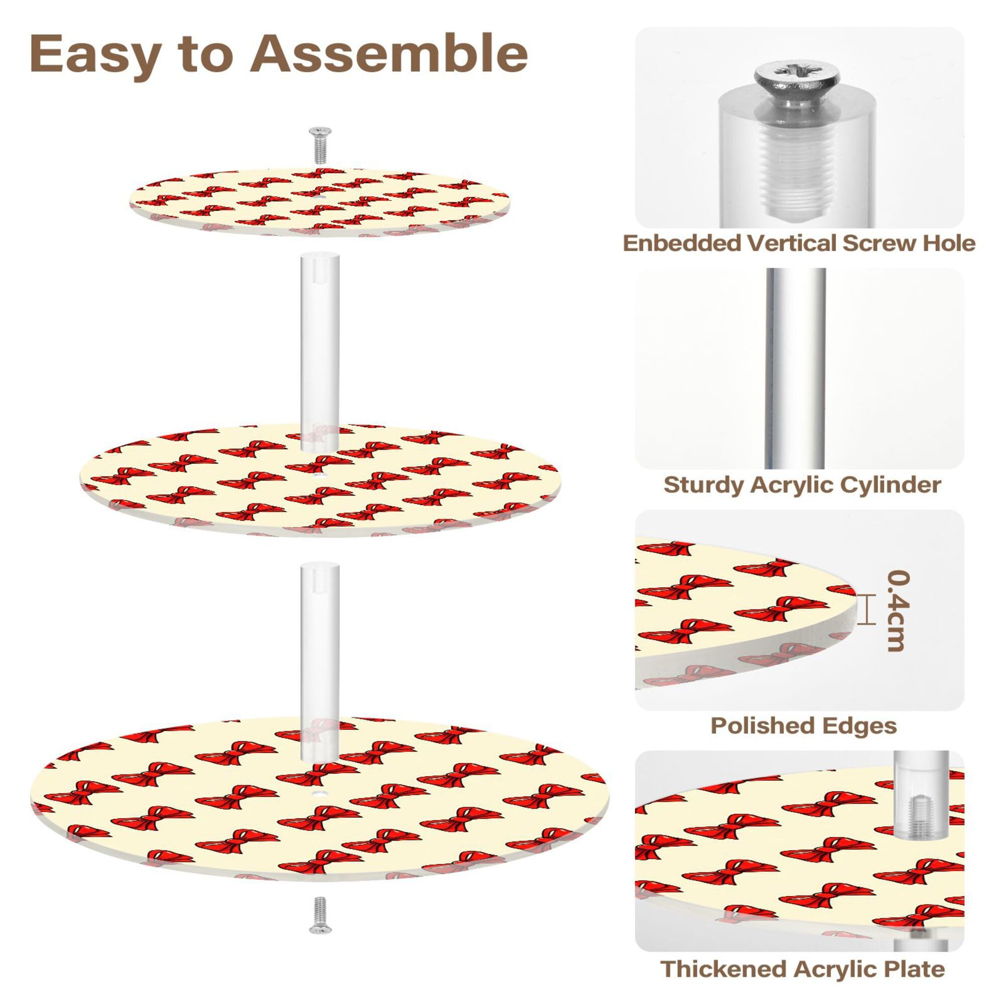 PYBUG Red Bows 3 Tier Acrylic Cupcake Stands Tower,Dessert Table Display Set for Tea Party,Wedding,Birthday, Baby Shower