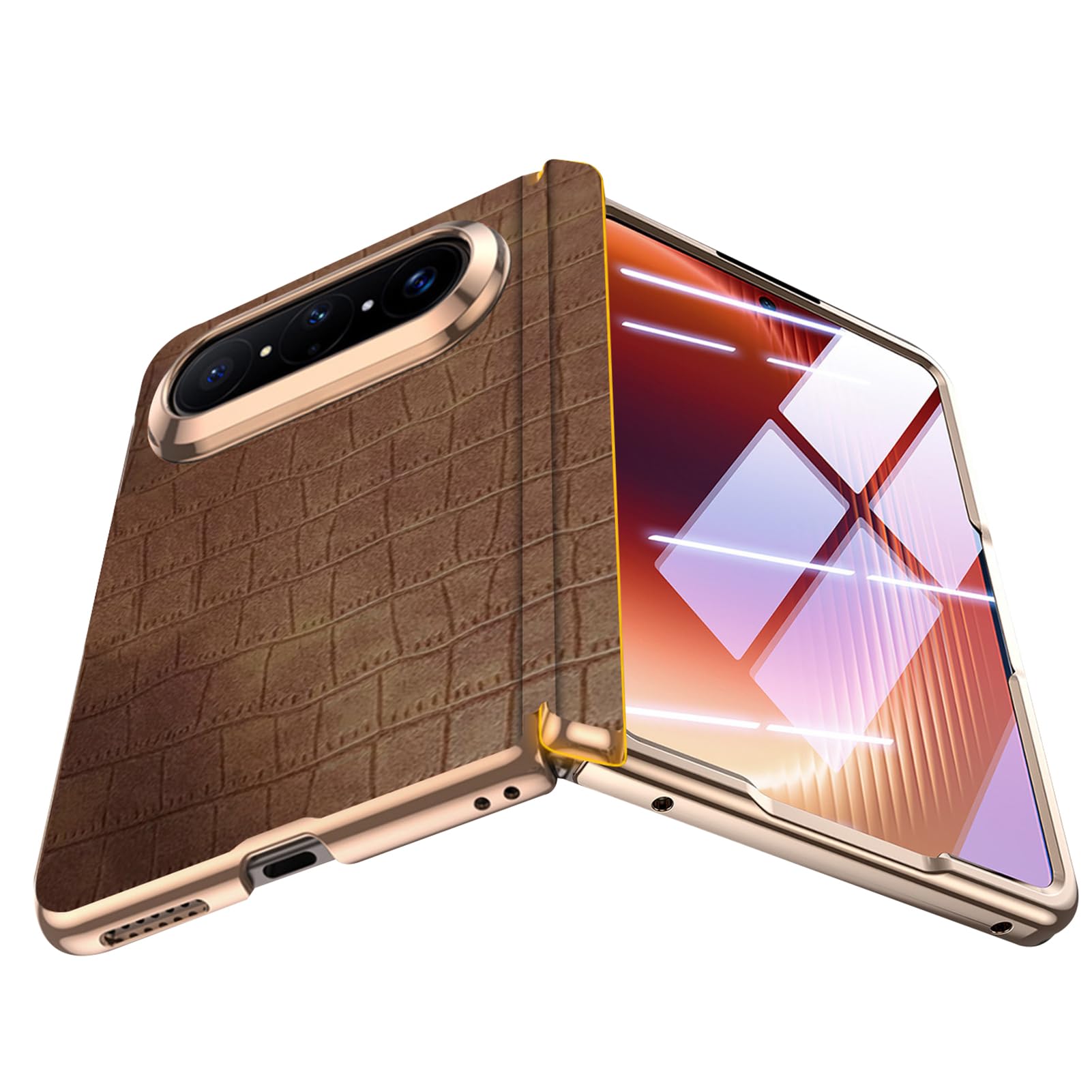 Étui en cuir Huawei Pura X Max luxe effet crocodile marron
