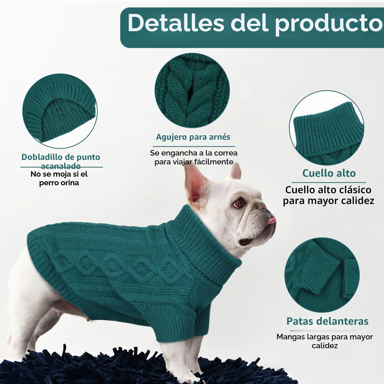Jersey de punto para perros grandes, ropa cálida para mascotas para invierno al aire libre, suéter suave y grueso para Pit Bull, Lean Lab, Border Collie, verde pavo real, XXL