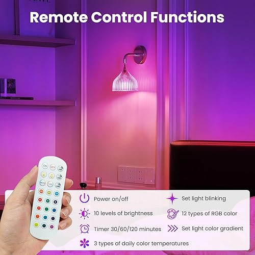 Miniatura 5 de SCOPOW 2 bombillas recargables a pilas con control remoto, 15 temperaturas de color, 450 lúmenes, carga desmontable, aplique de pared recargable,