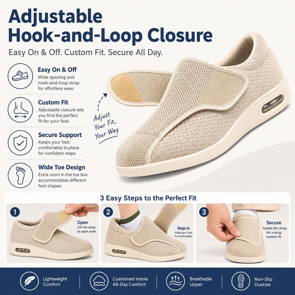 Generisch Mesh Slippers with Hook Loop Fastening for Seniors