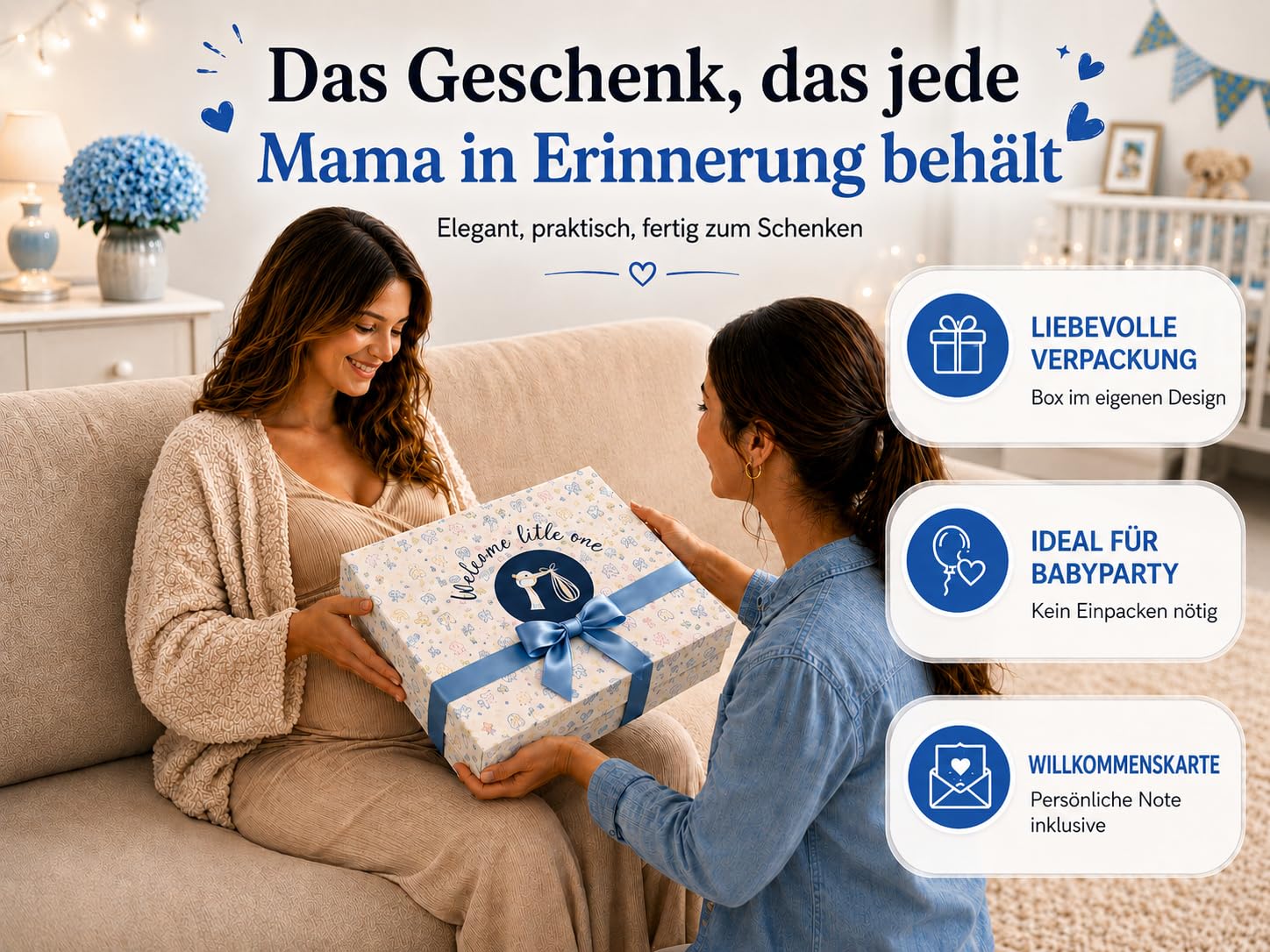Windeltorte Baby Geschenkset – Neugeborenen Geschenkbox mit Schmusetuch, Rassel, Schnullerkette, Decke & Lätzchen – Geburtsgeschenk für Mädchen & Junge