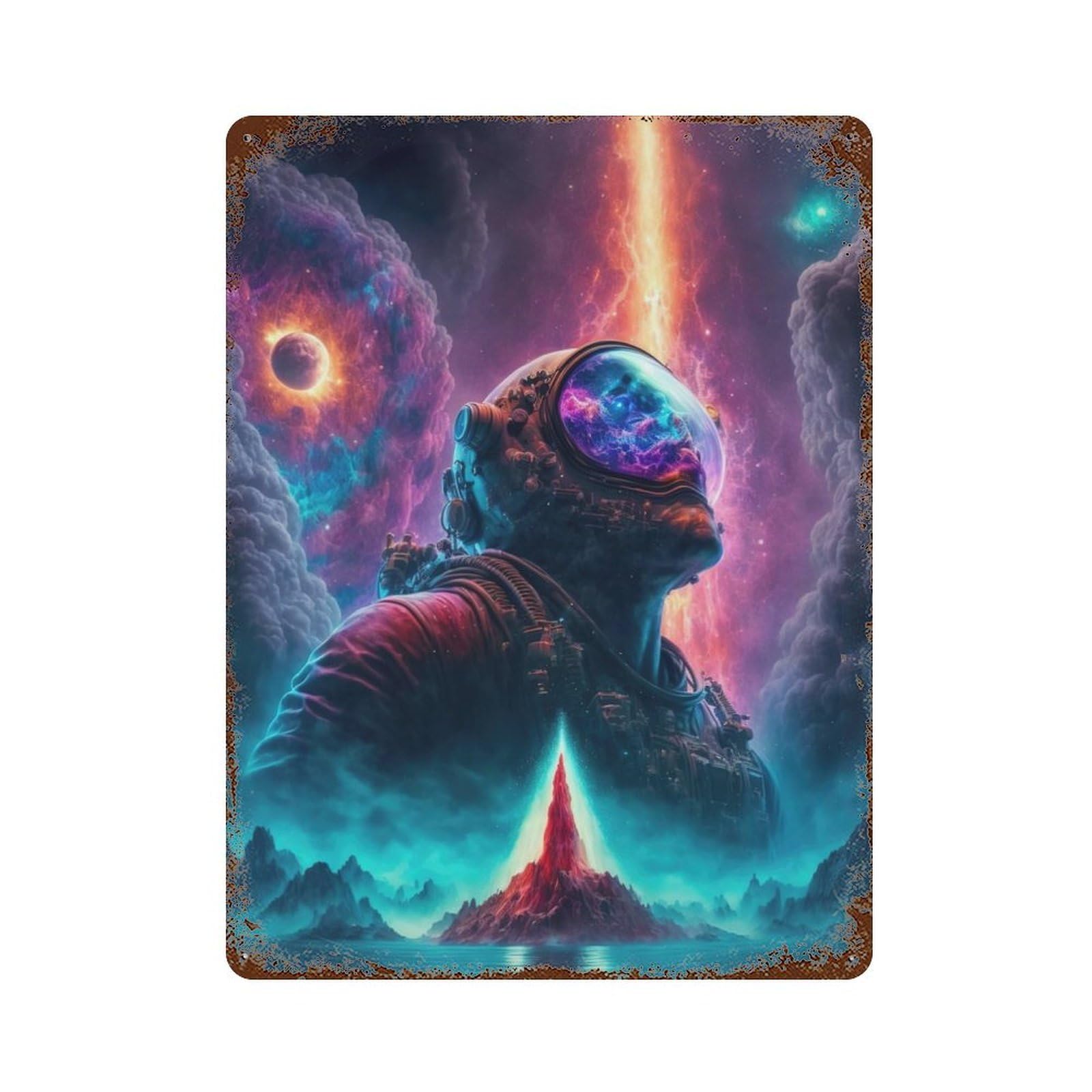 Astronaut Mystical Worlds Decorative Tin Sign 15.7"x11.8", Retro Wall Decor for Living Room, Hallway And Home Decor