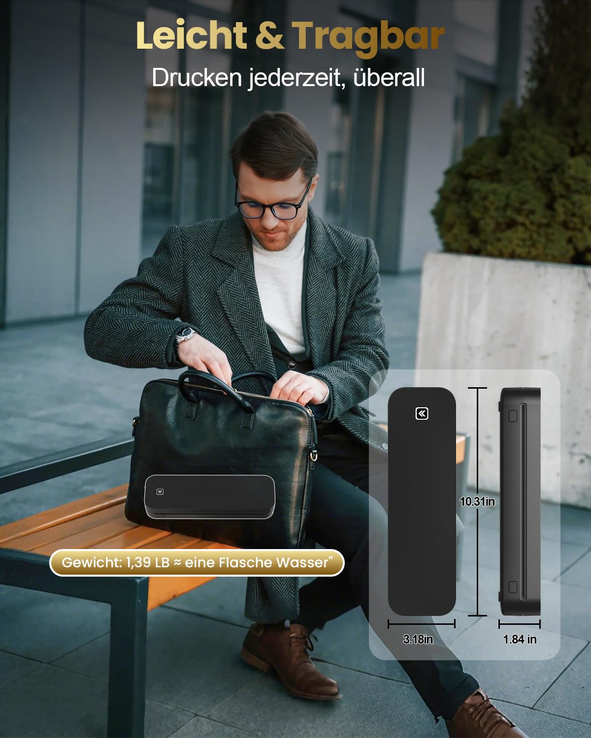 Tragbarer Thermodrucker, A4, ohne Tinte, Bluetooth-Tattoo-Drucker, kompatibel mit Android & iOS mit Computer, Thermokopierer für Reisen, Arbeit und Zuhause
