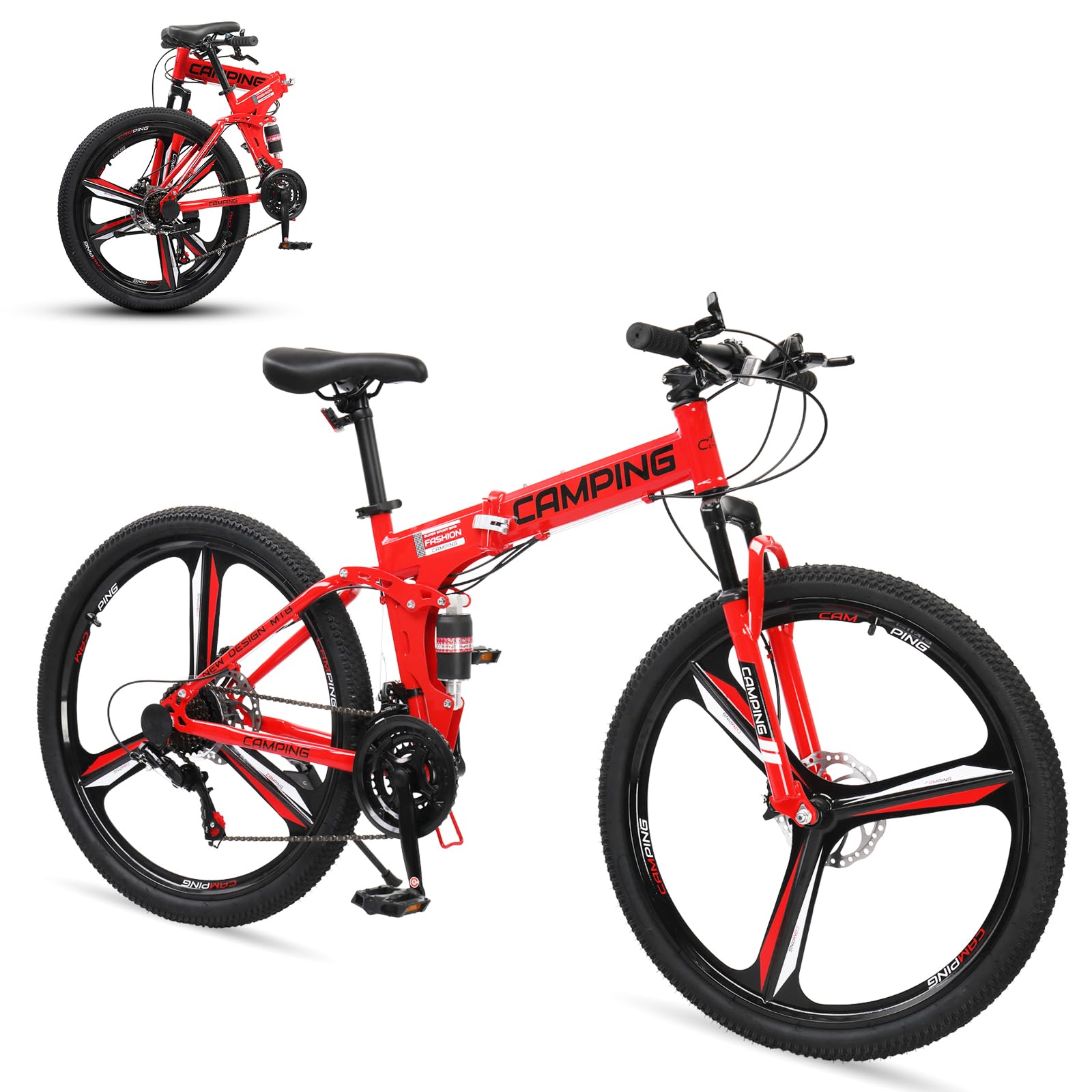 Ktaxon Foldable Mountain Bike 26 Inch Bike 21-Speed Bikes for Adults with Cool Design, Powerful Mechanical Dual Disc Brakes, Double Shock Effect and Ergonomic Cushion