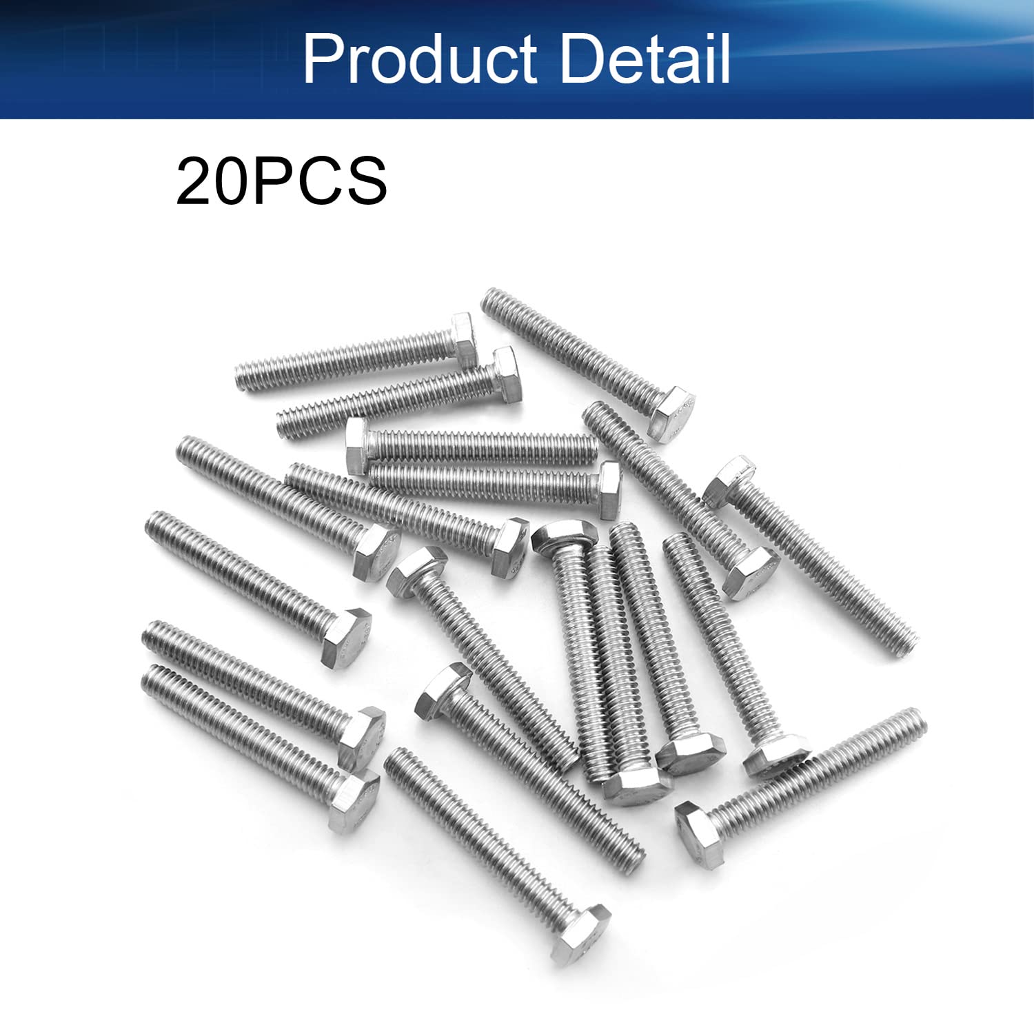 1/4-20 x 1-3/4" (20Pcs) Hex Bolt, 304 Stainless Steel Hexagon Head Bolt Screw, Fully Threaded, Coarse Thread UNC