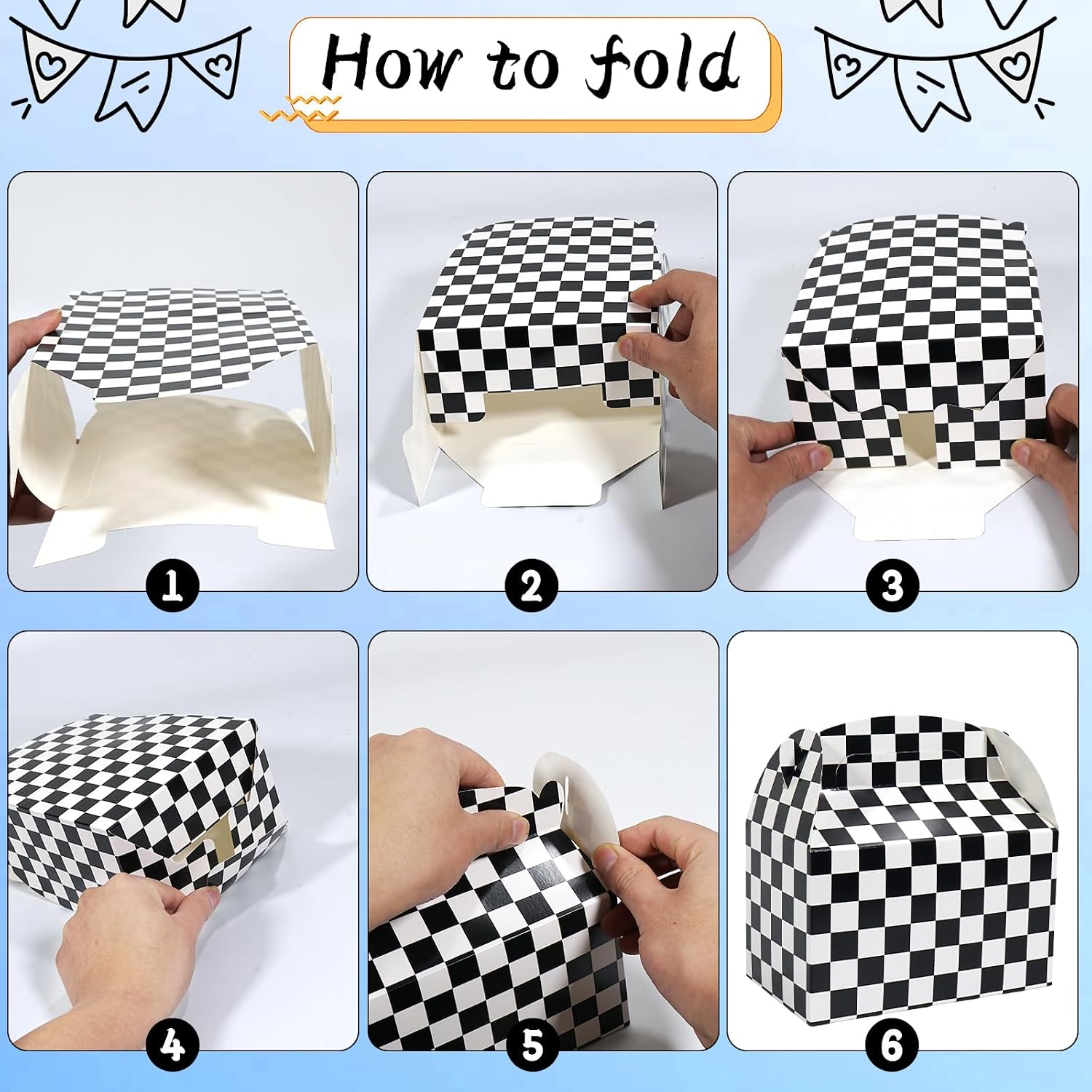 12PCS Checkered Racing Party Favor Boxes, Black & White Race Car Candy Goodie Treat Boxes for Racing Flag Birthday, Baby Shower & Kids Party Decorations
