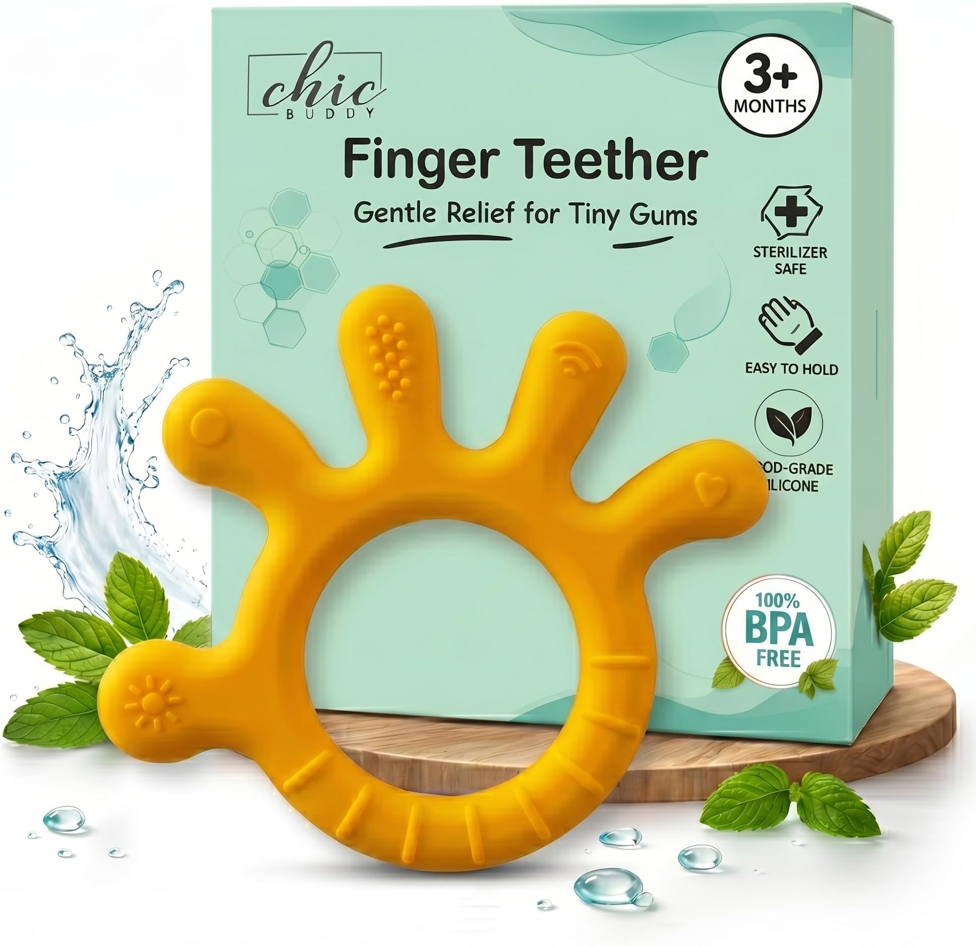 Chic Buddy Silicone Teether for 6 to 12 Months Baby with Soft Textures to Soothe Gums , Perfect Baby Teethers for 3 to 6 months BPA Free ,Teething Toys for Babies.Easy to Clean & No-Choke Design (Finger Delight yellow)