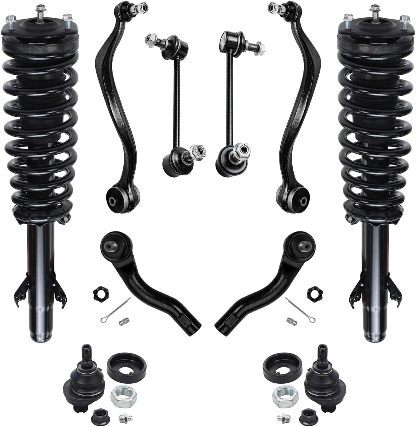 Detroit Axle - 10pc Front End Suspension Kit for Ford Fusion Mercury Milan Lincoln MKZ 2 Lower Control Arms w/Ball Joints 2 Ready Struts 2 Upper Ball Joints 2 Outer Tie Rods 2 Sway Bars Replacement