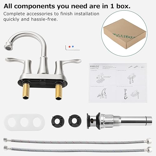 Miniatura 5 de PARLOS Grifo de baño con boquilla giratoria de 2 manijas color oro cepillado con drenaje emergente y líneas de suministro, Demeter 1362708