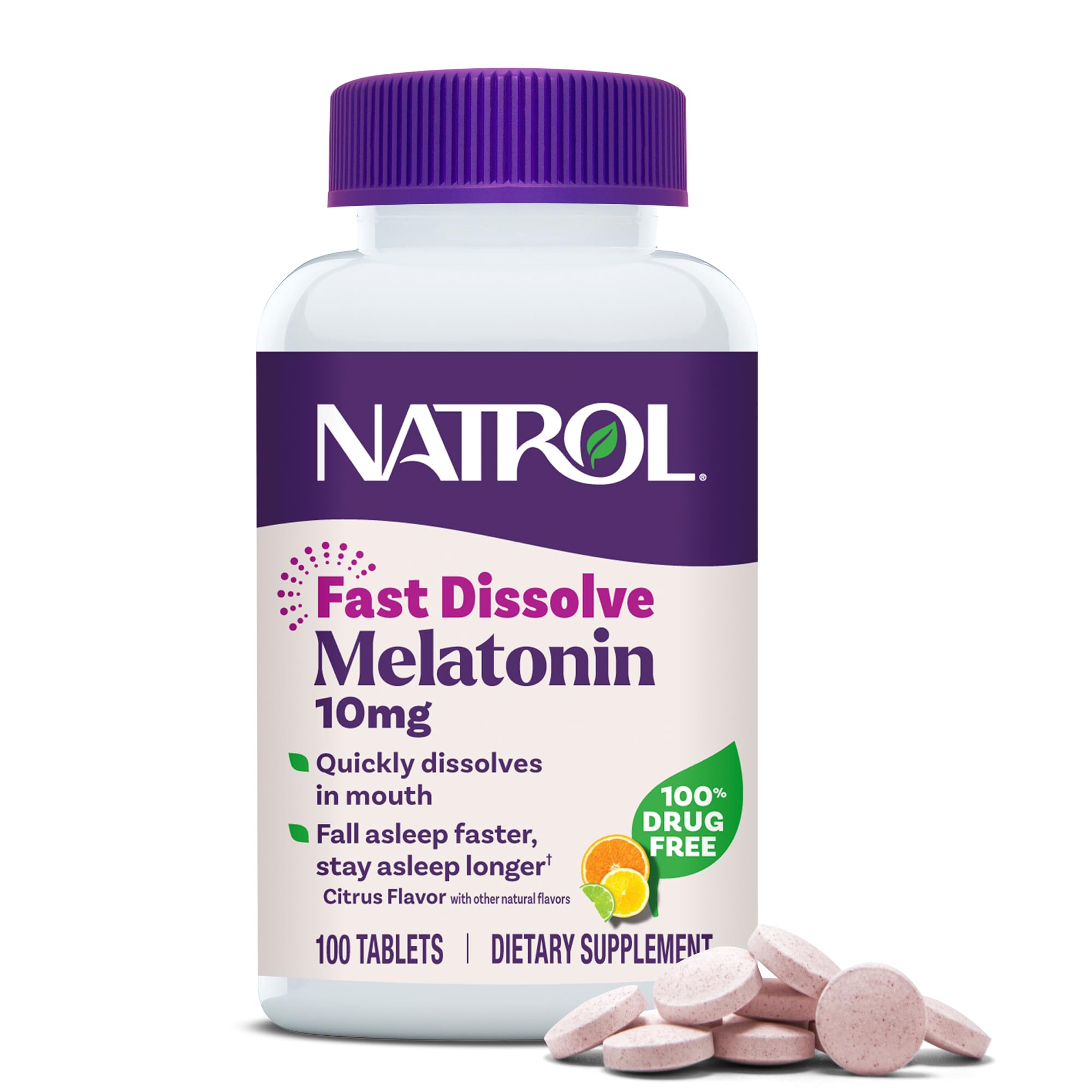 Natrol Melatonin 10mg Fast Dissolve Tablets - Citrus Flavor, 100 Count, Sleep Support, Fast Dissolve Melatonin for Adults, 100-Day Supply