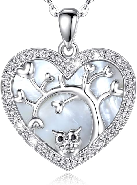 INFUSEU Owl Necklace 925 Sterling Silver, Animal Necklace Cubic Zirconia Retro Series Owl Pendant Jewelry Gift for Women Her Men
