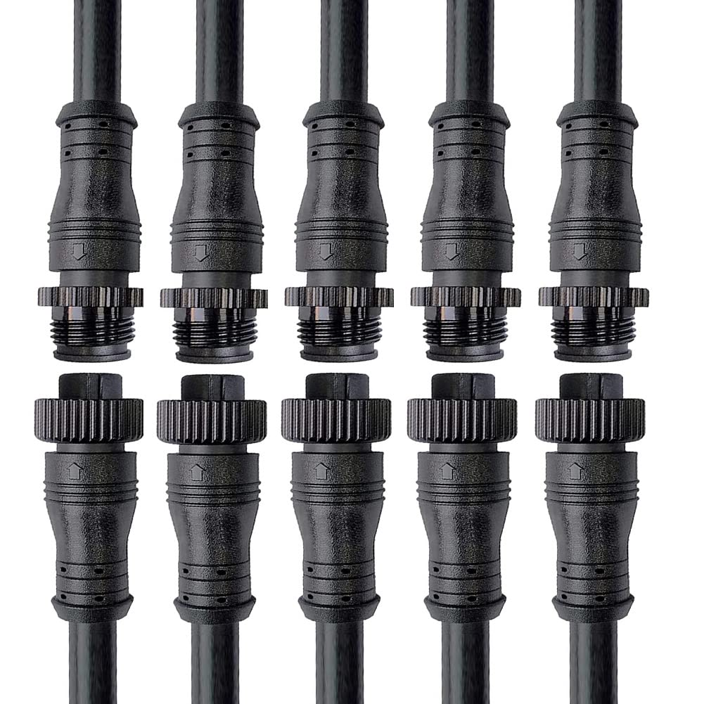 Waterproof Connectors, Male Female LED Plug, IP68 Waterproof Connectors, 2 Pins, 2 Cores with 16AWG 20cm Extension Cable for LED Light Strips (5Pairs)