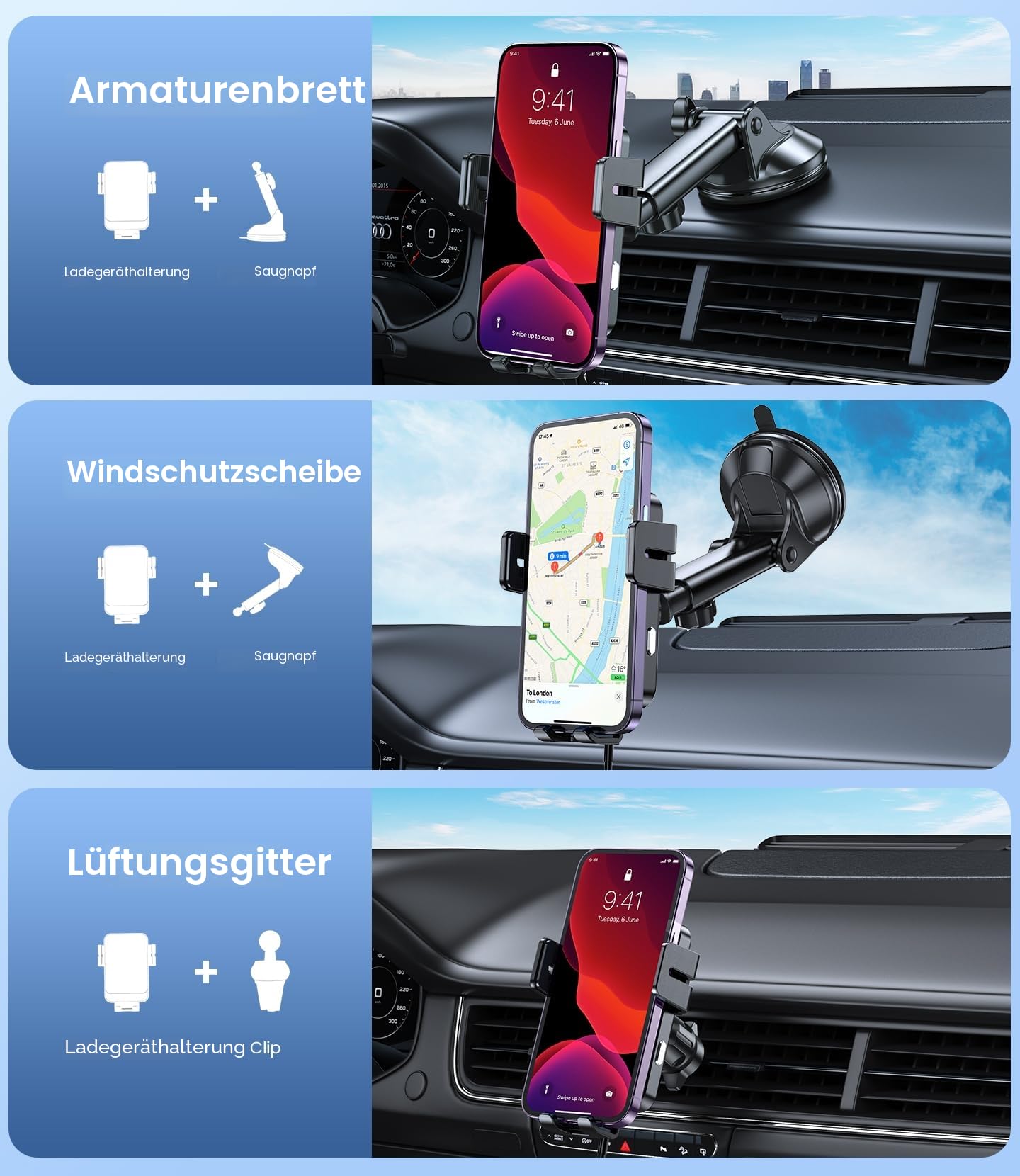 MOKPR Handyhalterung Auto mit Ladefunktion, 15W Fast Wireless Charger Auto Halterung Induktives Laden Induktion Kfz Ladegerät für iPhone 17/16/15/14/13/12, Samsung Huawei Xiaomi(Schwarz)