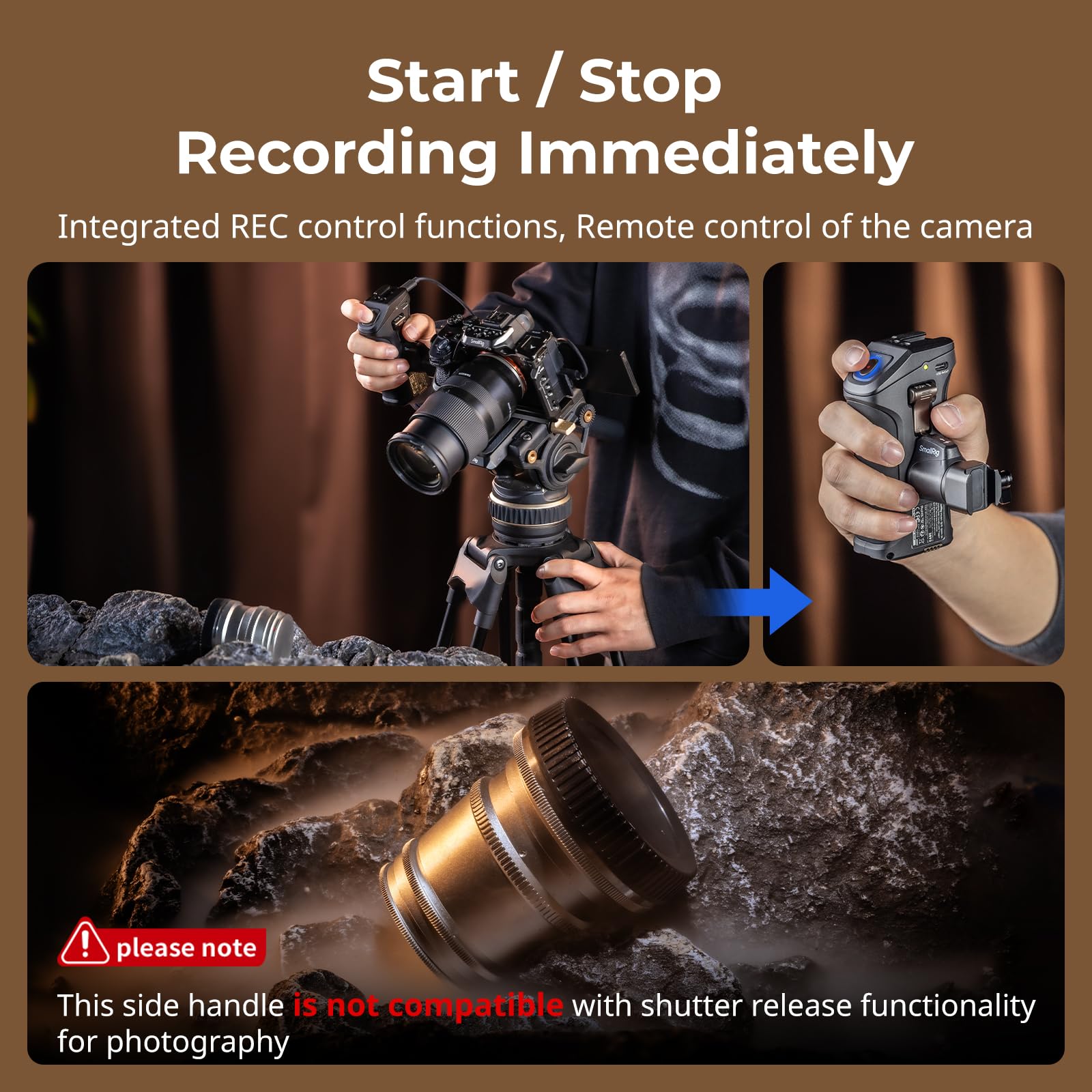SMALLRIG Drehbarer Seitengriff mit Trigger Rec für ausgewählte spiegellose Kameras, für Sony Alpha 7 IV/Alpha 7R V / A7 III / FX3 / Alpha 9, Kompatibel mit F550/570-Akku, Verschlusssteuerung – 3893