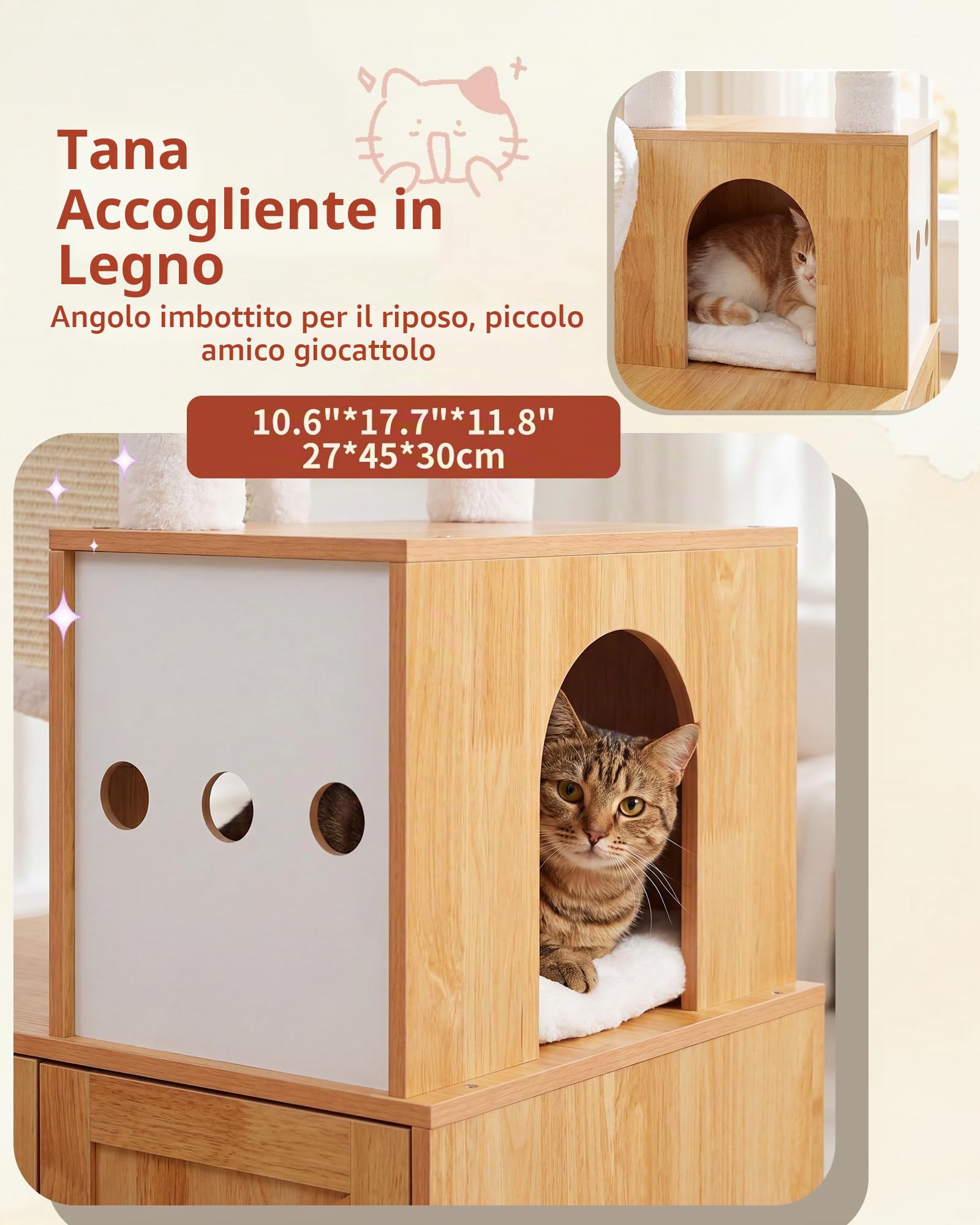 Heybly Tiragraffi con Mobile Lettiera 162cm Legno Massello Moderno HCT105WB