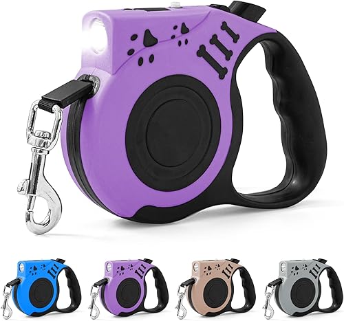 Correa retráctil para perro con linterna recargable USB para paseos nocturnos, correa telescópica automática de 16 pies para perros pequeños y