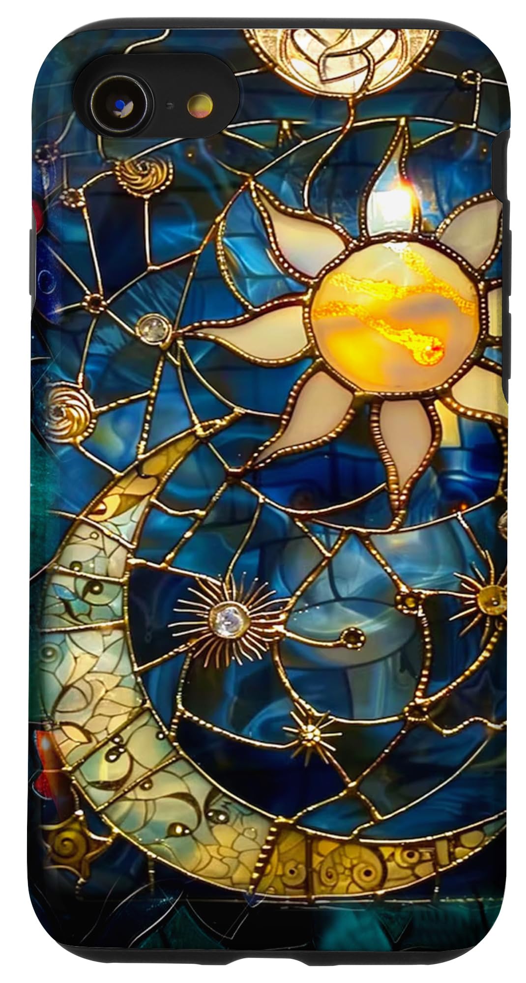 Pearled Golden Stained Glass Celestial Moon Sun Stars Starry Case for iPhone SE (2020) / 7/8