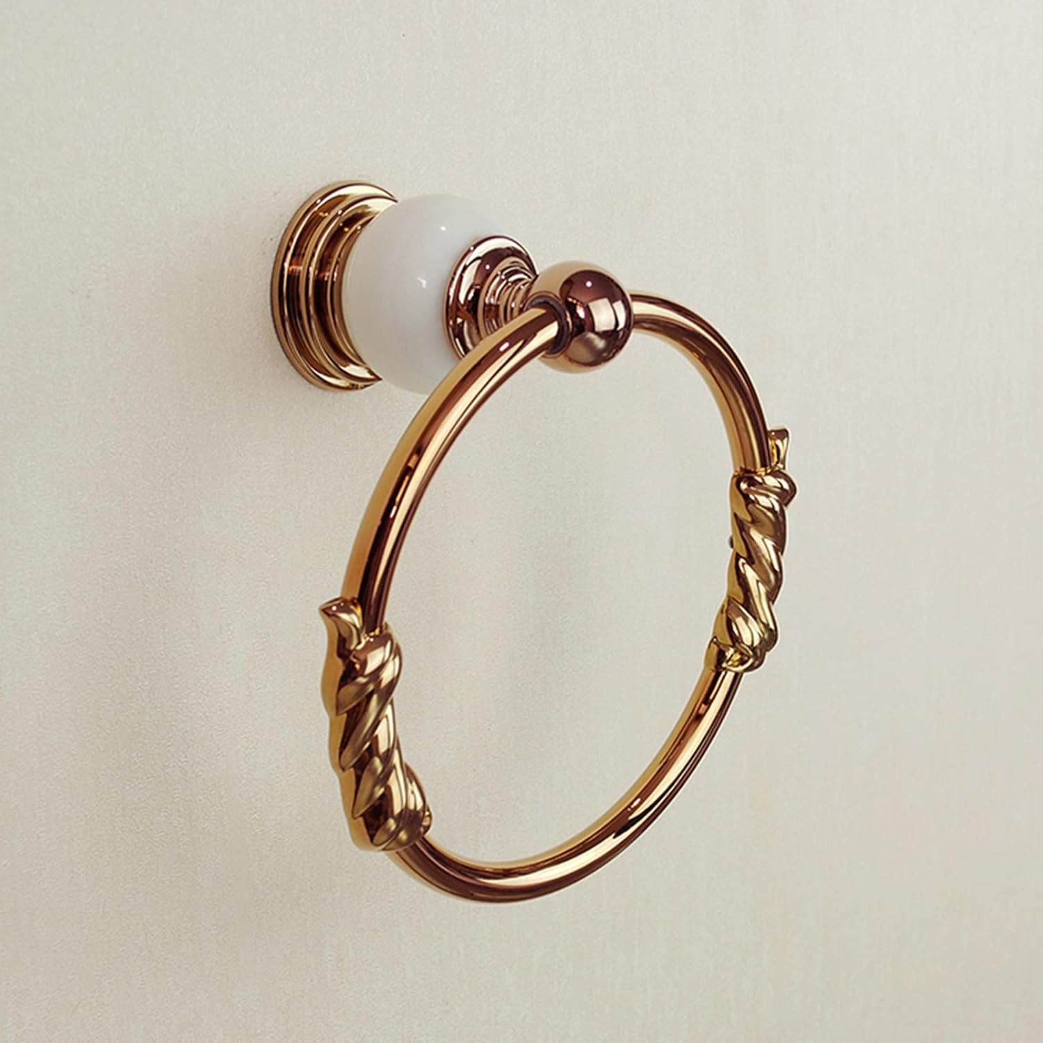 LSLYTQ Rose Gold Full Copper Towel Ring, Light Luxury European Style Towel Holder, Towel Rack