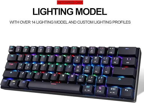 MOTOSPEED 60% Mechanical Keyboard Portable 61 Keys RGB LED Backlit Type-C USB Wired Office/Gaming Keyboard for Mac, Android, Windows(Blue Switch)