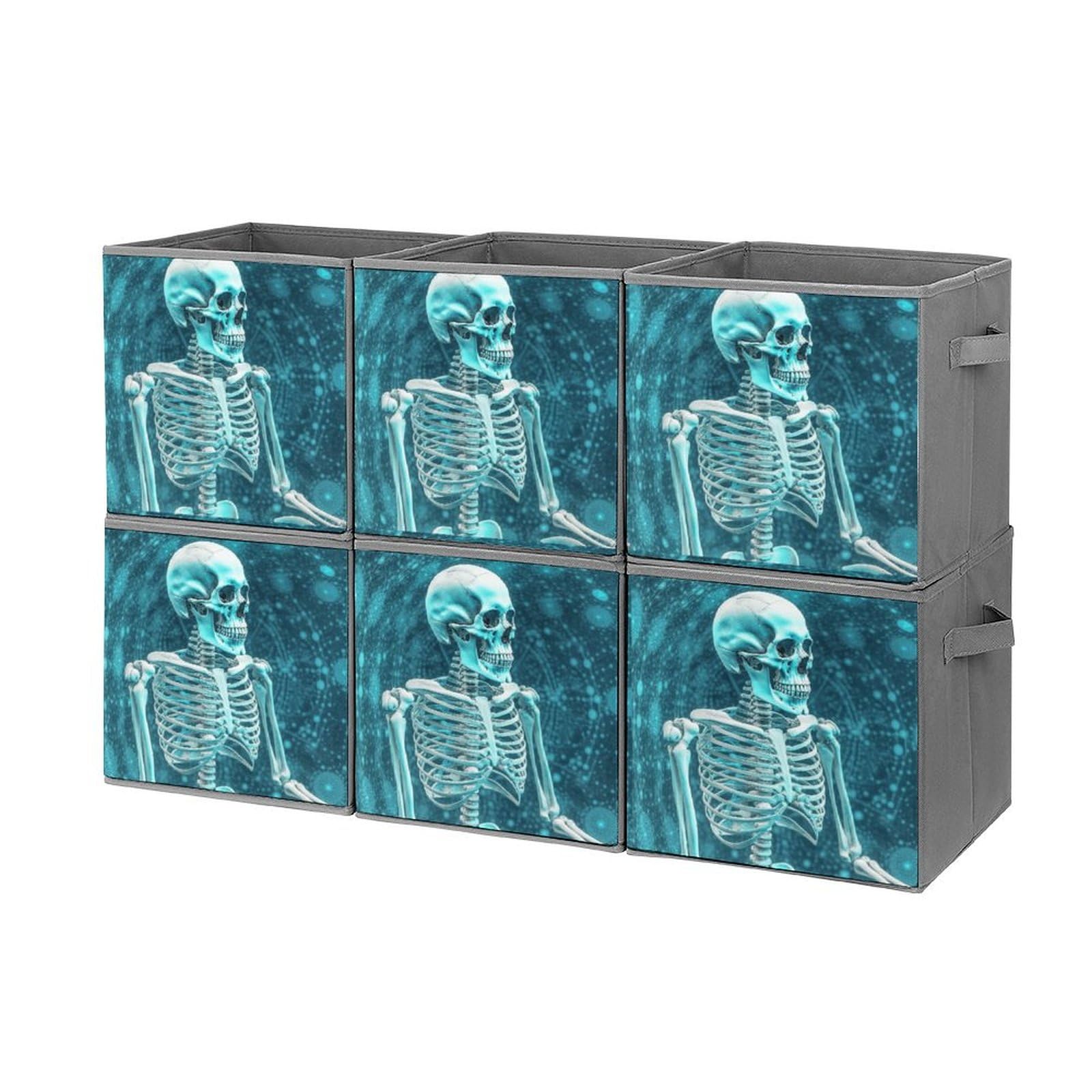Lot de 6 boîtes de rangement empilables et pliables avec motif squelette de couleur pour maison