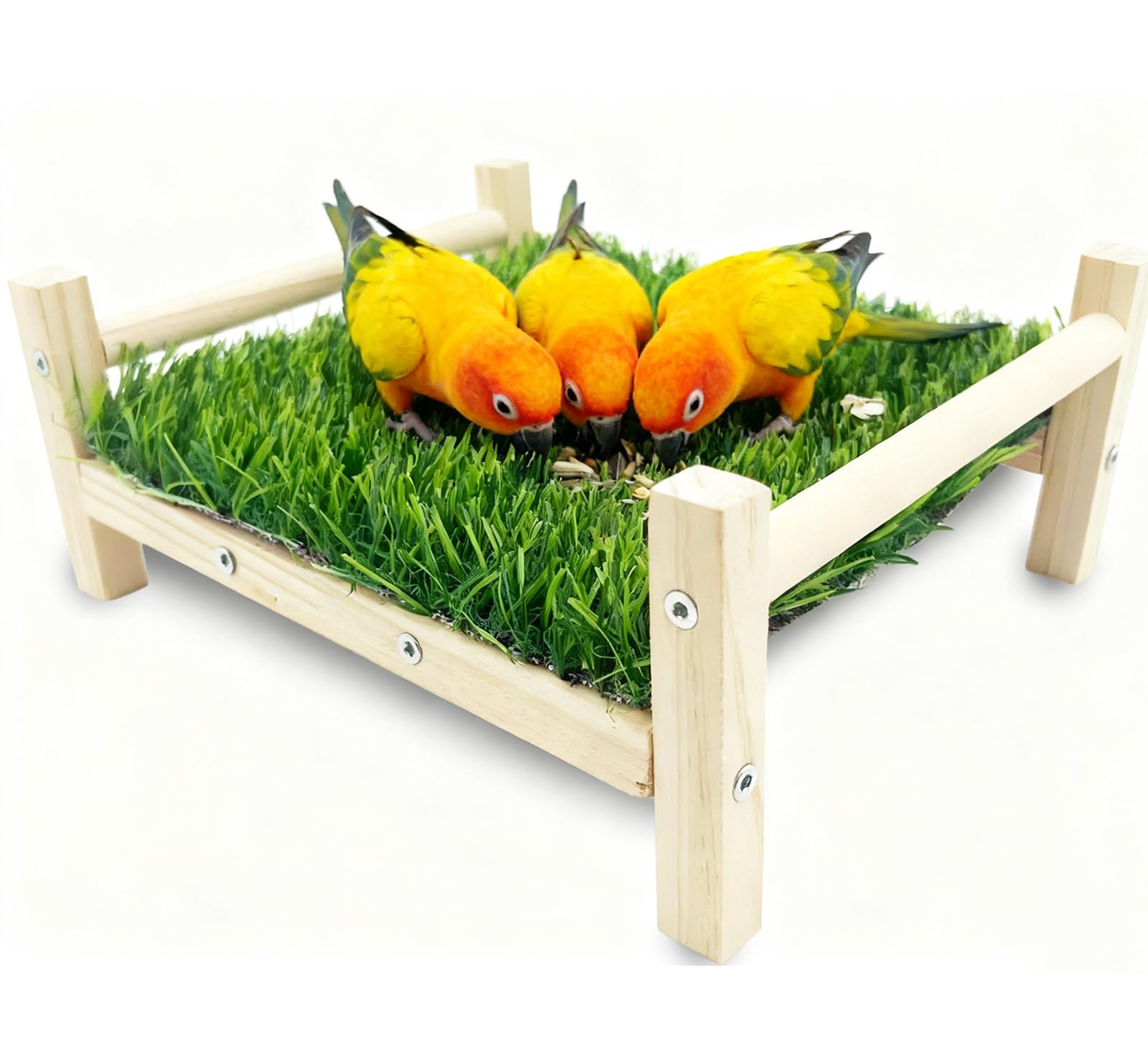Bird Toy with Foraging Mat, Parrot Forage Toy Bed, Parrot Grass Perch Hammock Bed, Bird Perch Conure Platform Grass Forage Toy for Parakeet, Cockatiel, Lovebird, Budgie