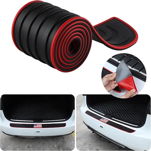 Miniatura 1 de SINGARO Protector de parachoques trasero de automóvil, 35.5 x 2.75 pulgadas, universal, de goma, antiarañazos, accesorios exteriores (bandera roja)