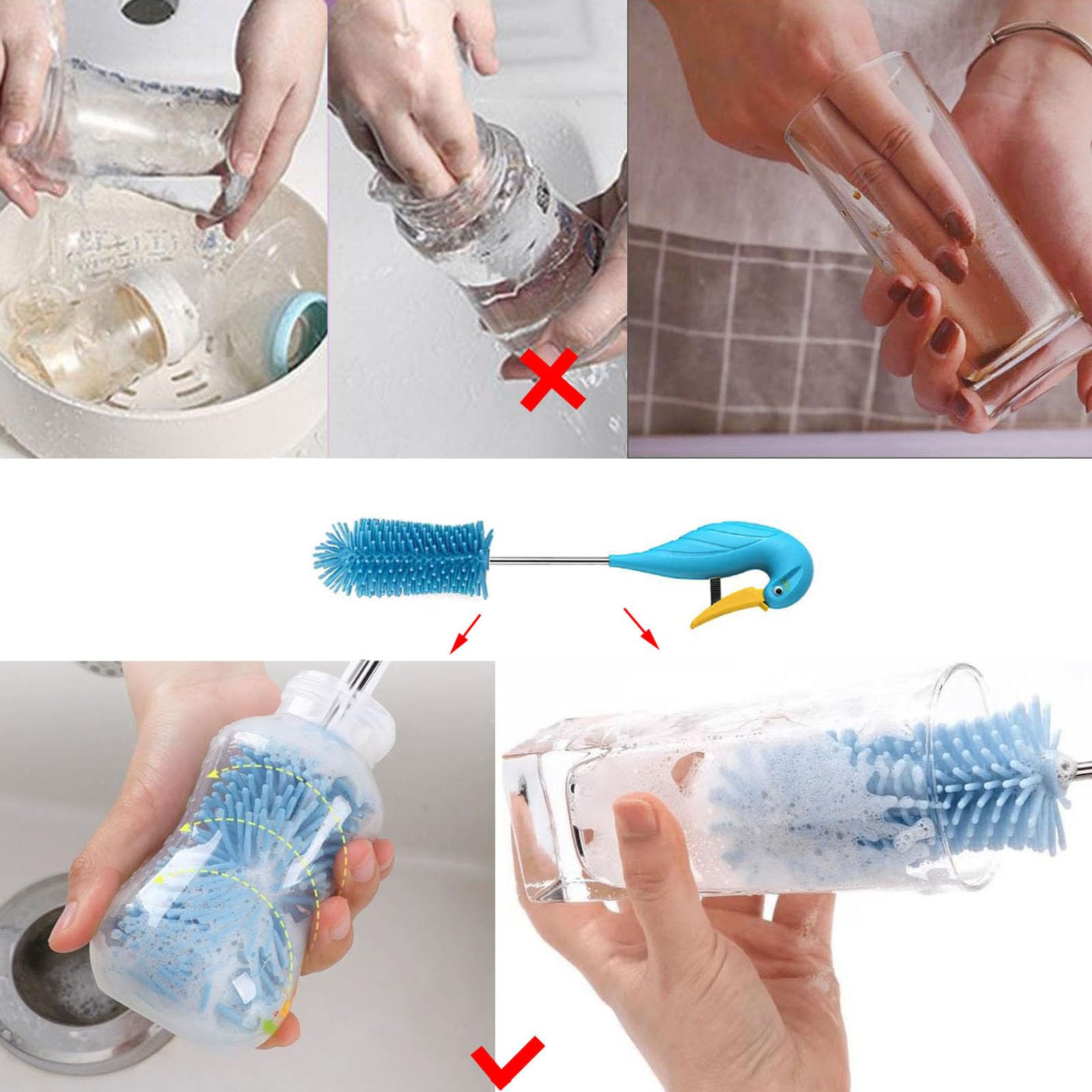 WSOQYEO Water Bottle Cleaner Brush Semi-Automatic Silicone Bottle Brush for Baby Sports, Vase, Glassware, and Smaller Diameter Openings - Image 4