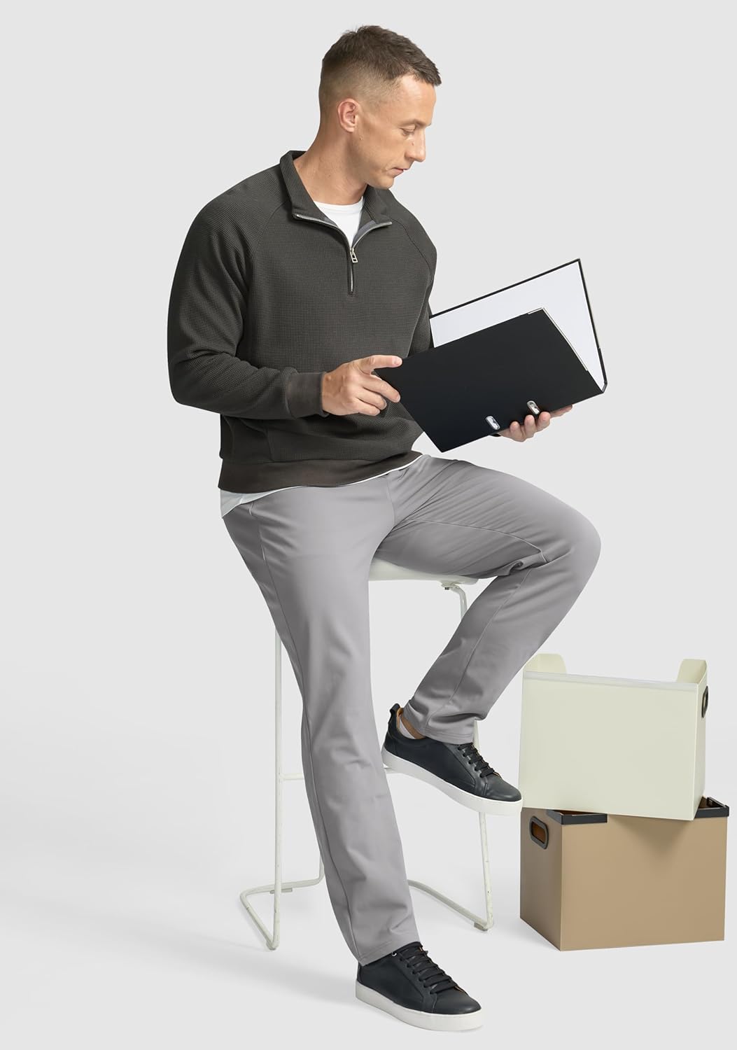 Soothfeel Men's Fleece Lined Pants 30"/32"/34" Golf Work Dress Pants Casual Insulated Warm Winter Trousers with Pockets Light Gray L32×W36 - Image 6