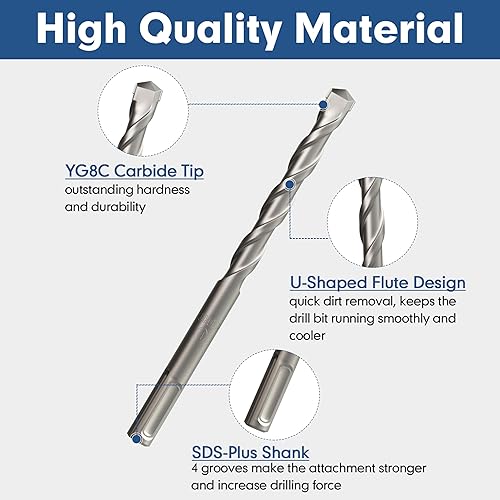 Miniatura 4 de Juego de 17 piezas de brocas de martillo giratorio y cinceles - SDS-Plus brocas con punta de carburo y cinceles con estuche de almacenamiento -