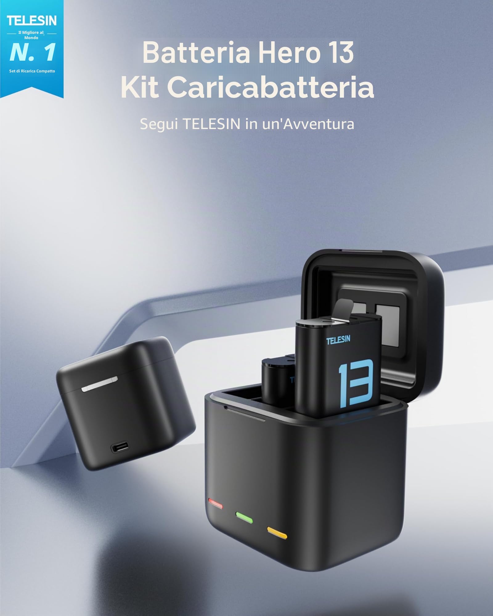 TELESIN Confezione da 2 batterie con caricatore per GoPro Hero 13 Black, batterie a lunga durata come quelle originali + custodia di ricarica Fast Charge per accessori Go Pro 13 Black