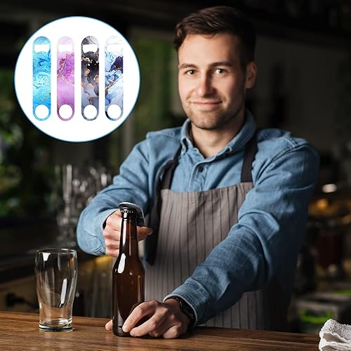Miniatura 4 de 4 piezas de abridor de botellas plano de acero inoxidable resistente abridor de botellas de cerveza de mármol para cocina bar restaurante 7 pulgadas