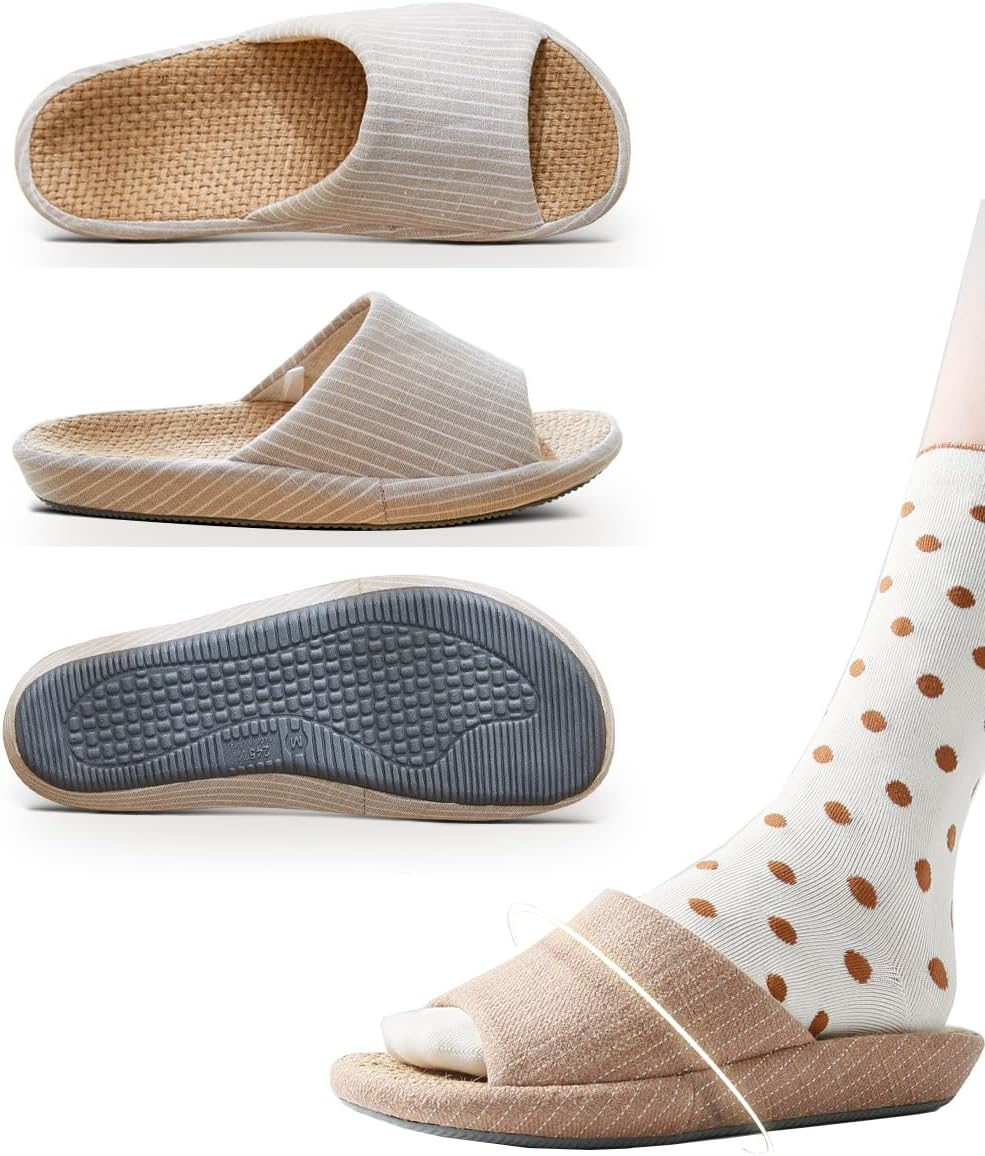 MAGILONA Womens House Slippers Summer Open Toe Tatami Straw Men's Indoor Shoes,Bedroom Linen Lightweight Slip Silent Slippers - Image 7