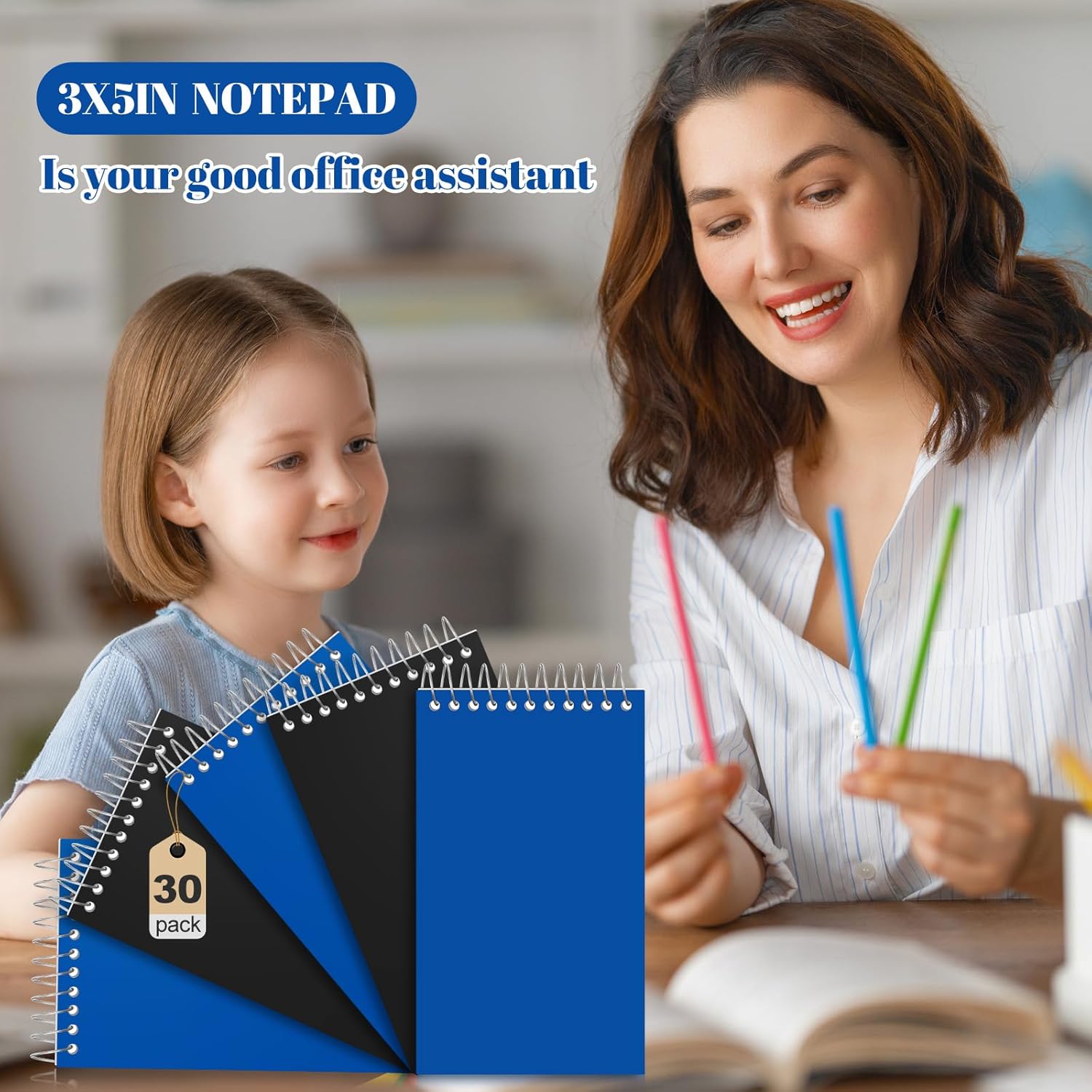 Cholemy 30 Pcs Small Notepad 3 x 5 Inch Small Notebooks Mini Notepad Pocket Notebooks Mini Spiral Notebook Memo Pads Lined College Ruled Paper for Office School Supplies 75 Sheets (Black,Royal Blue)