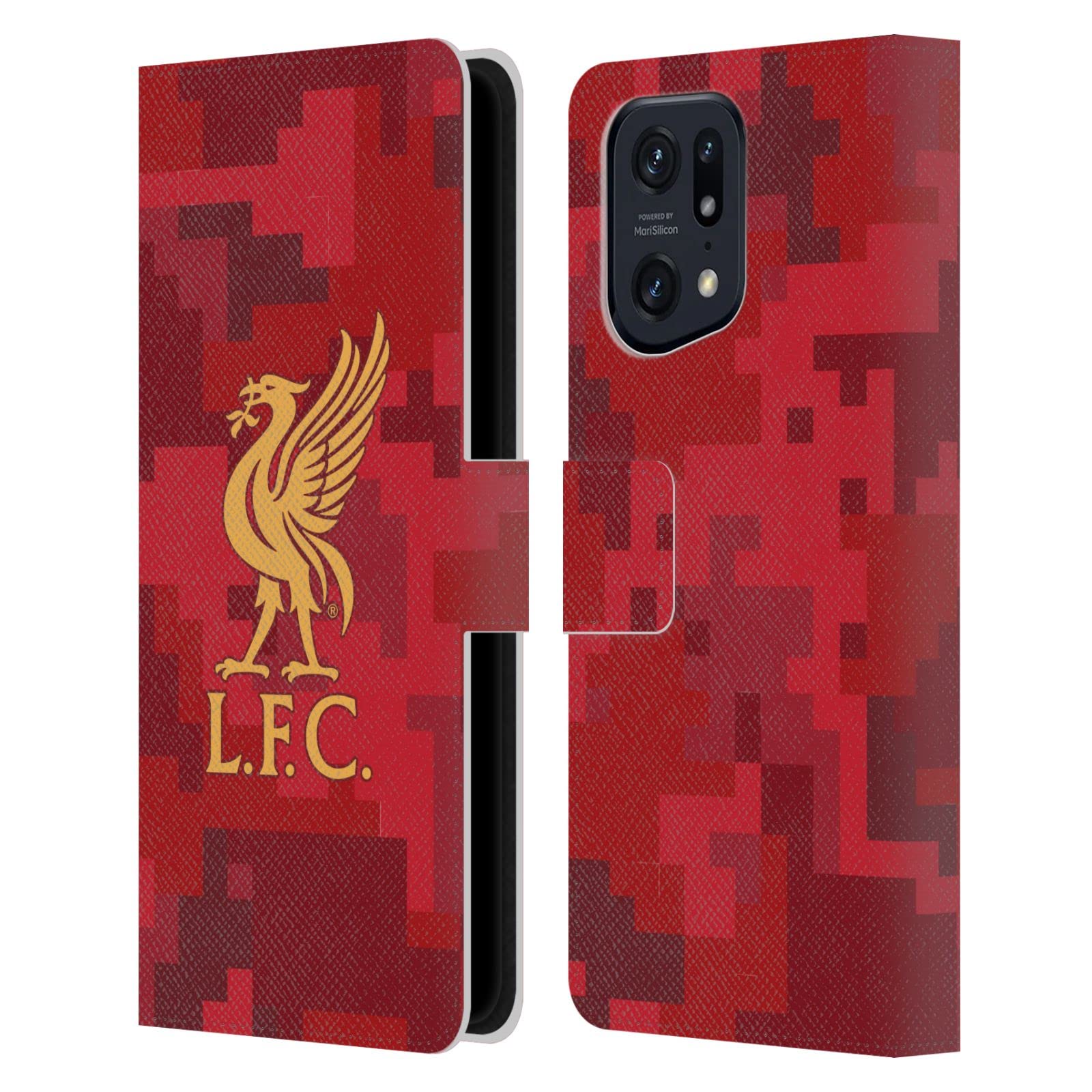 Head Case Designs Officially Licensed Liverpool Football Club Home Red Digital Camouflage Leather Wallet Case Compatible With Oppo Find X5 Pro