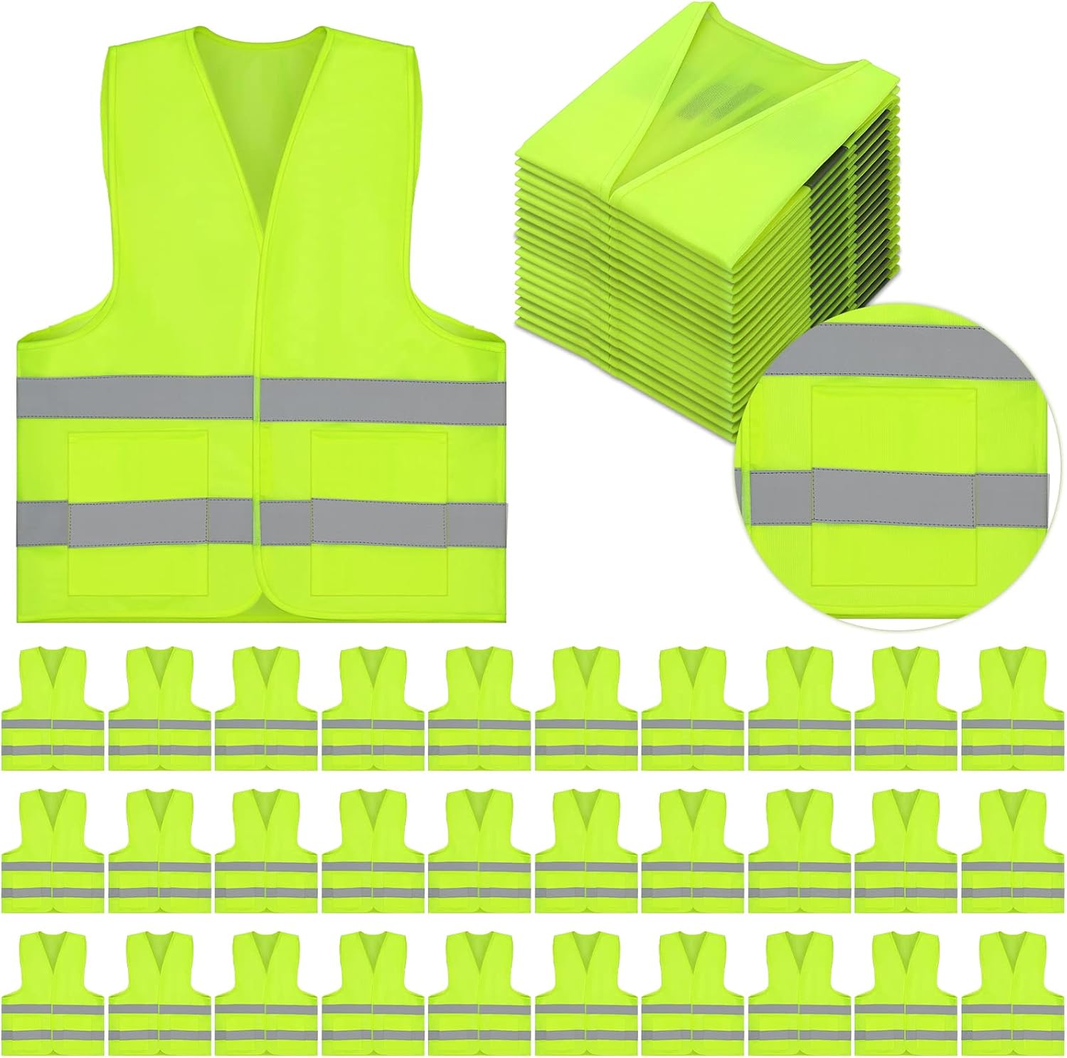 20 Pack Safety Vests High Visibility Vest Bulk with Pocket Reflective Strips for Men Women Mesh