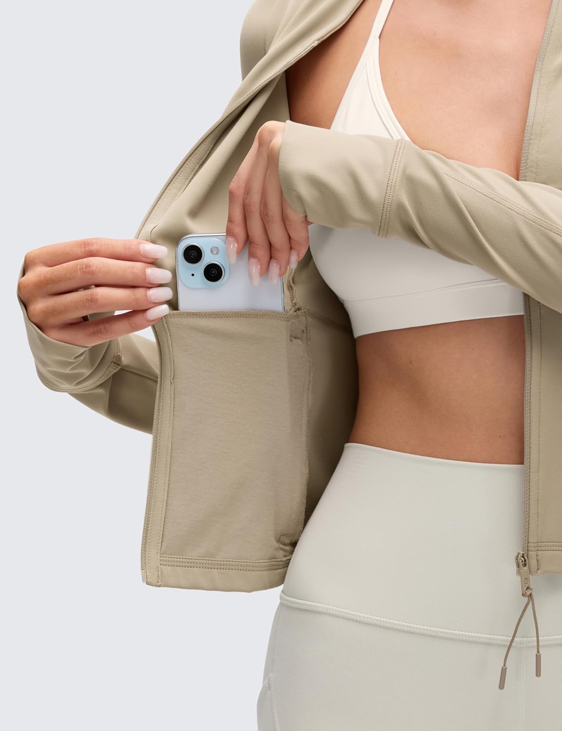 CRZ YOGA Butterluxe V-Neck Jackets for Women - Full Zip Athletic Track Tops with Thumb Holes Pockets - Image 3