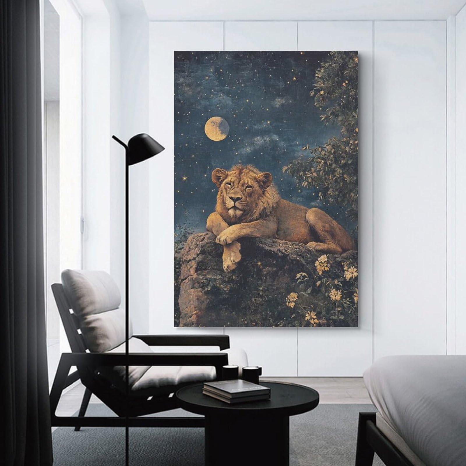 Junmoney Unframe-Style-8 Lion Under The Stars Canvas Wall Decor, 12X18inch(30X45cm), For Wall Displays, Bedrooms Or Room Updates, Wall Decor Suited To Curated Displays