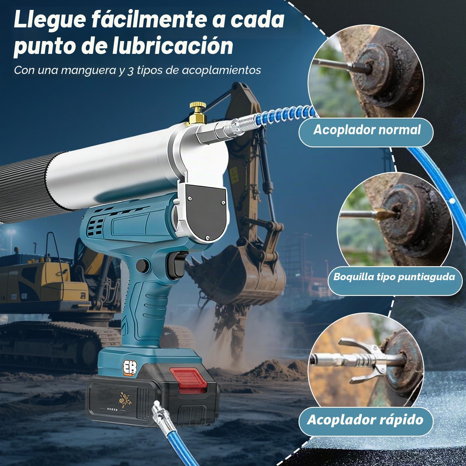 Pistola engrasadora eléctrica con batería, 12000 PSI, con baterías, manguera de 30 cm, luz LED, 4,9 oz/min, funciona con pilas, engrasadora de alta presión para tractores, camiones y máquinas